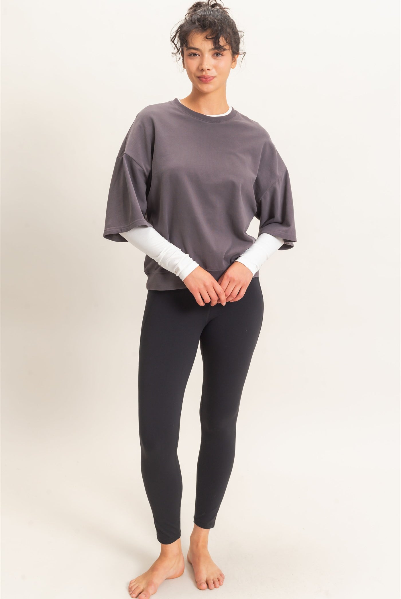 Wholesale Washed Crew Neck Short Sleeve Top Clothing Tops DZ26E381 CHARCOAL DOUBLE ZERO