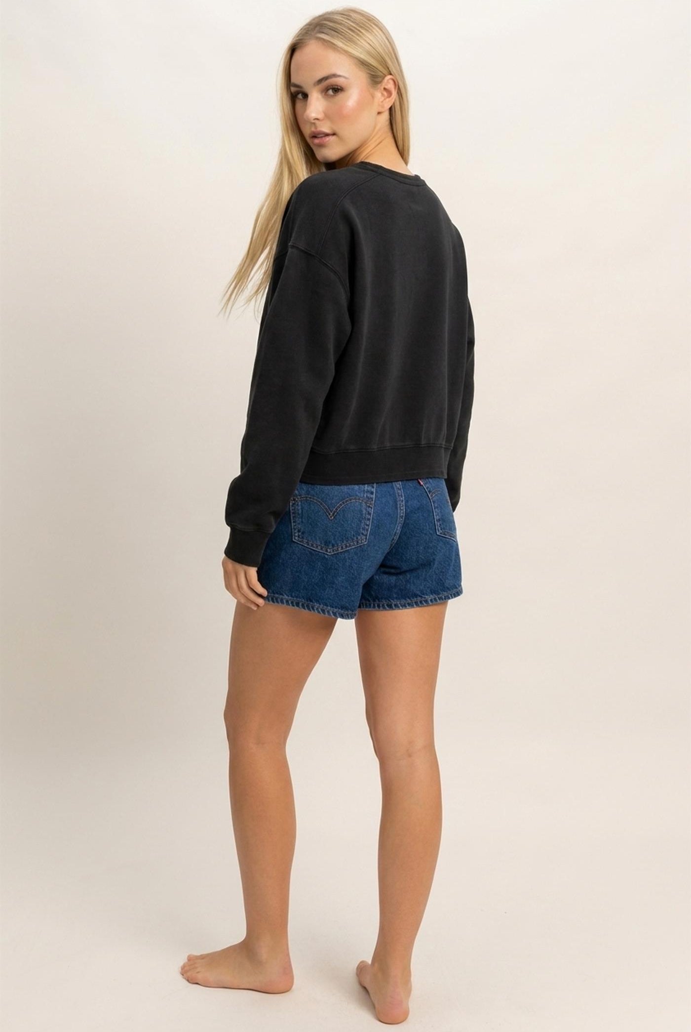 Wholesale Acid Wash Seam Detail Crew Neck Sweatshirt Sweatshirts DZ26E260 BLACK DOUBLE ZERO