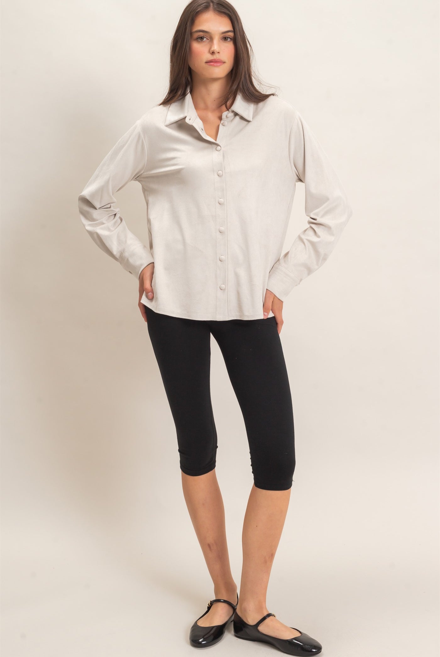 Wholesale Suede Button-Up Shirt Shirts HF26F083 ECRU HYFVE