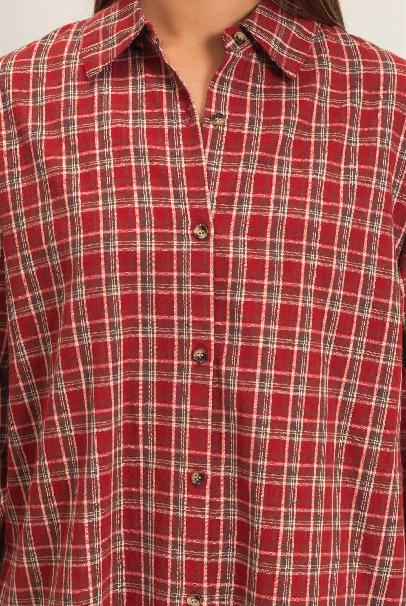 Wholesale Plaid Oversized Shirt Shirts DZ26F062 DARK RED DOUBLE ZERO