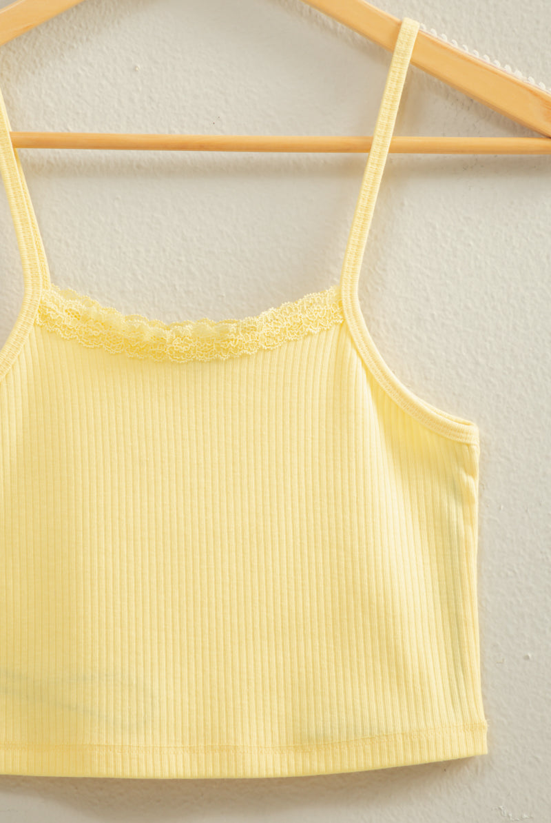 Wholesale Ribbed Lace Detail Cami Crop Top Clothing Tops DZ22C573 BUTTER DOUBLE ZERO