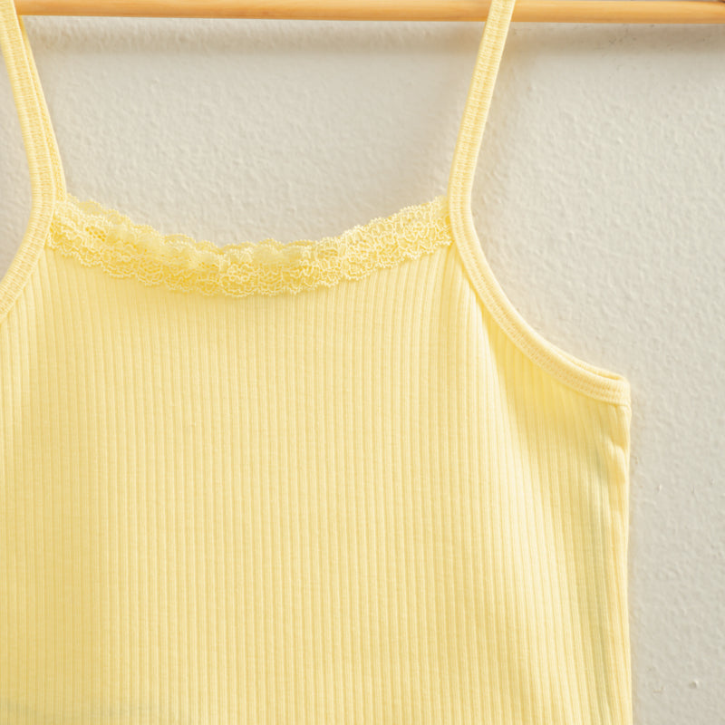 Wholesale Ribbed Lace Detail Cami Crop Top Clothing Tops DZ22C573 BUTTER DOUBLE ZERO
