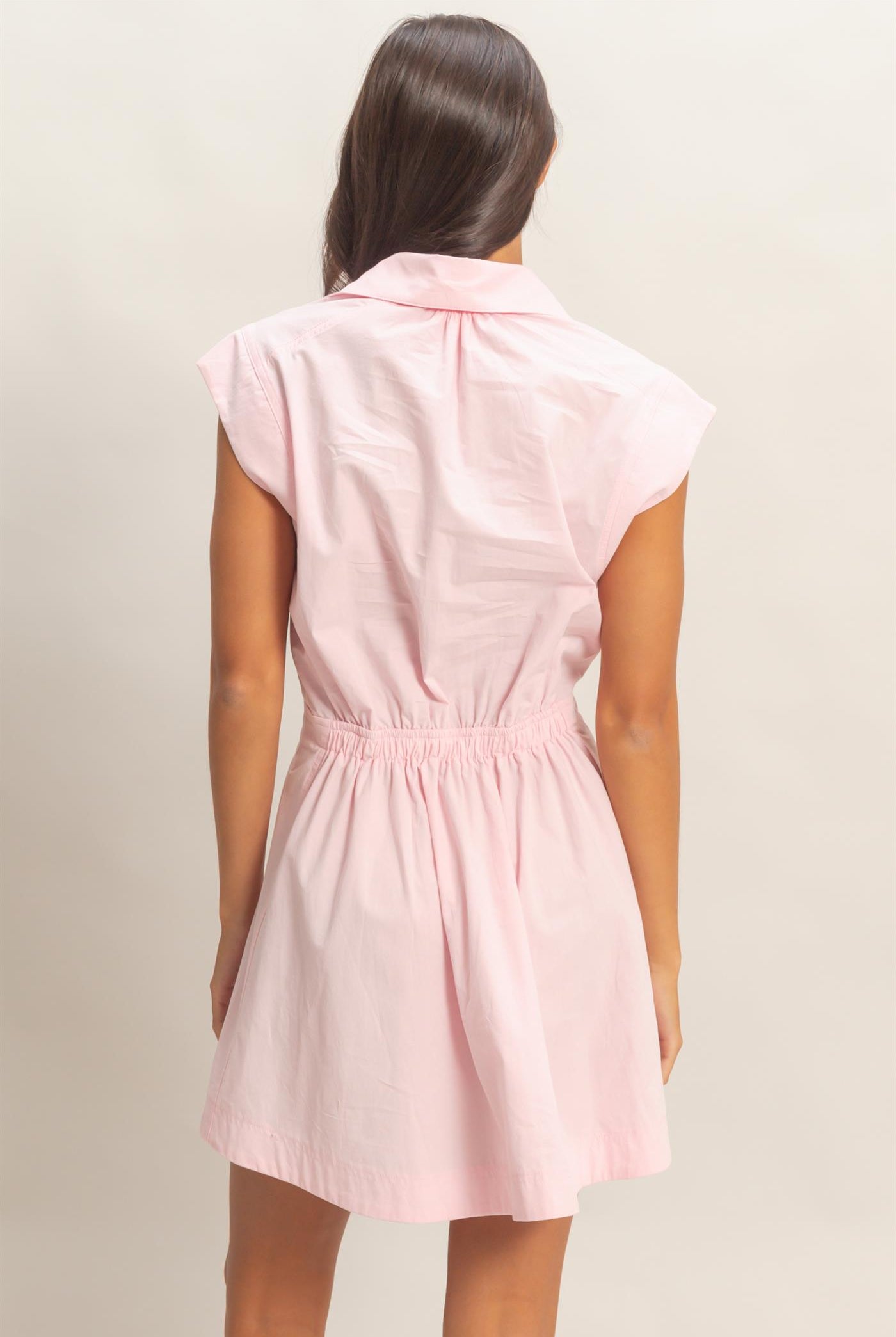 Wholesale Sleeveless Collared Shirred Mini Dress Dresses DZ26A751 SOFT PINK DOUBLE ZERO