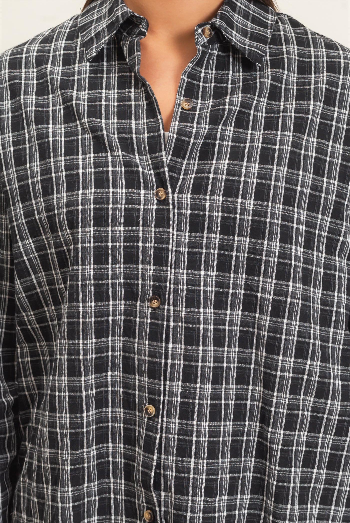 Wholesale Plaid Oversized Shirt Shirts DZ26F062 BLACK DOUBLE ZERO