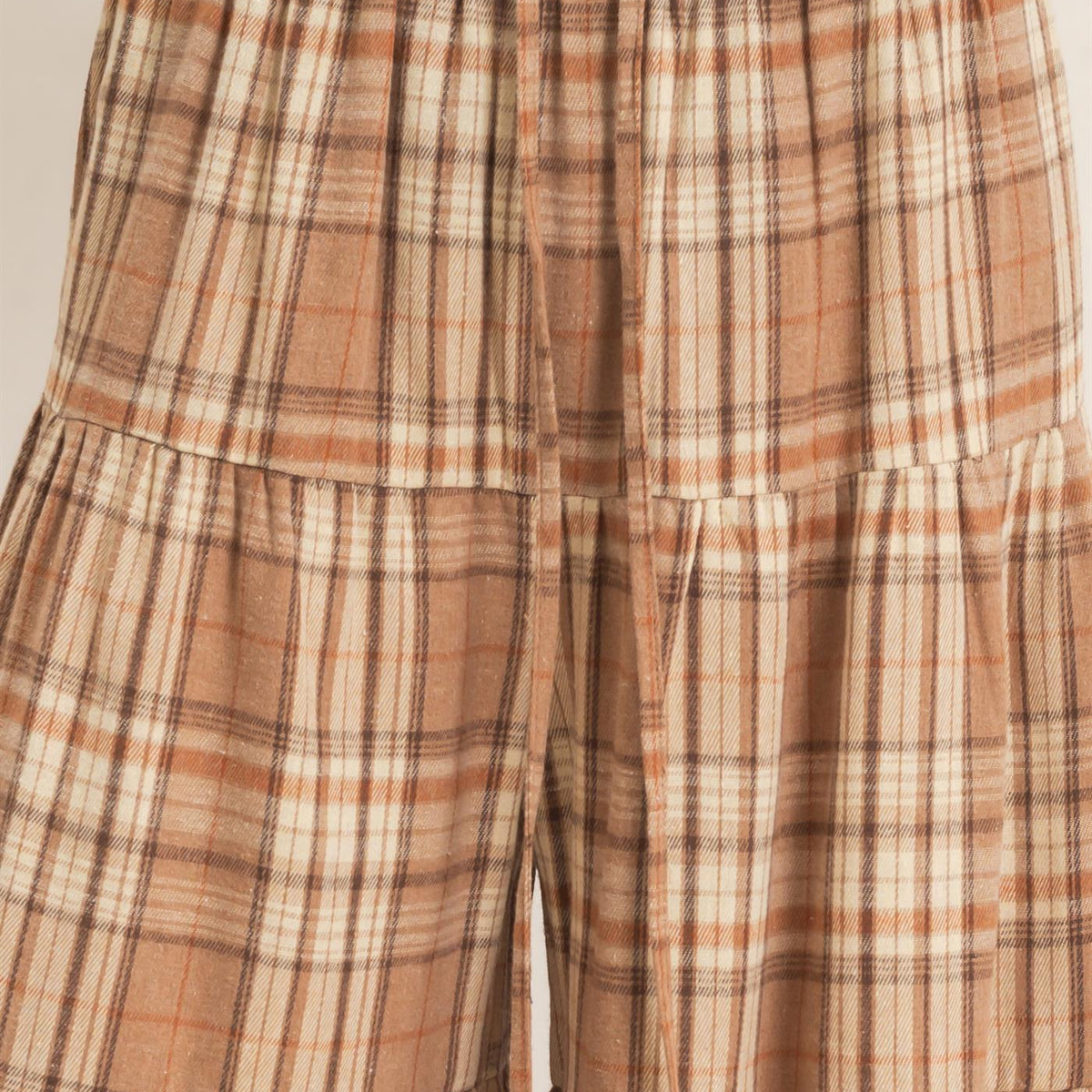 Wholesale Tiered Plaid Wide-Leg Pants Pants HF26E042 MOCHA HYFVE