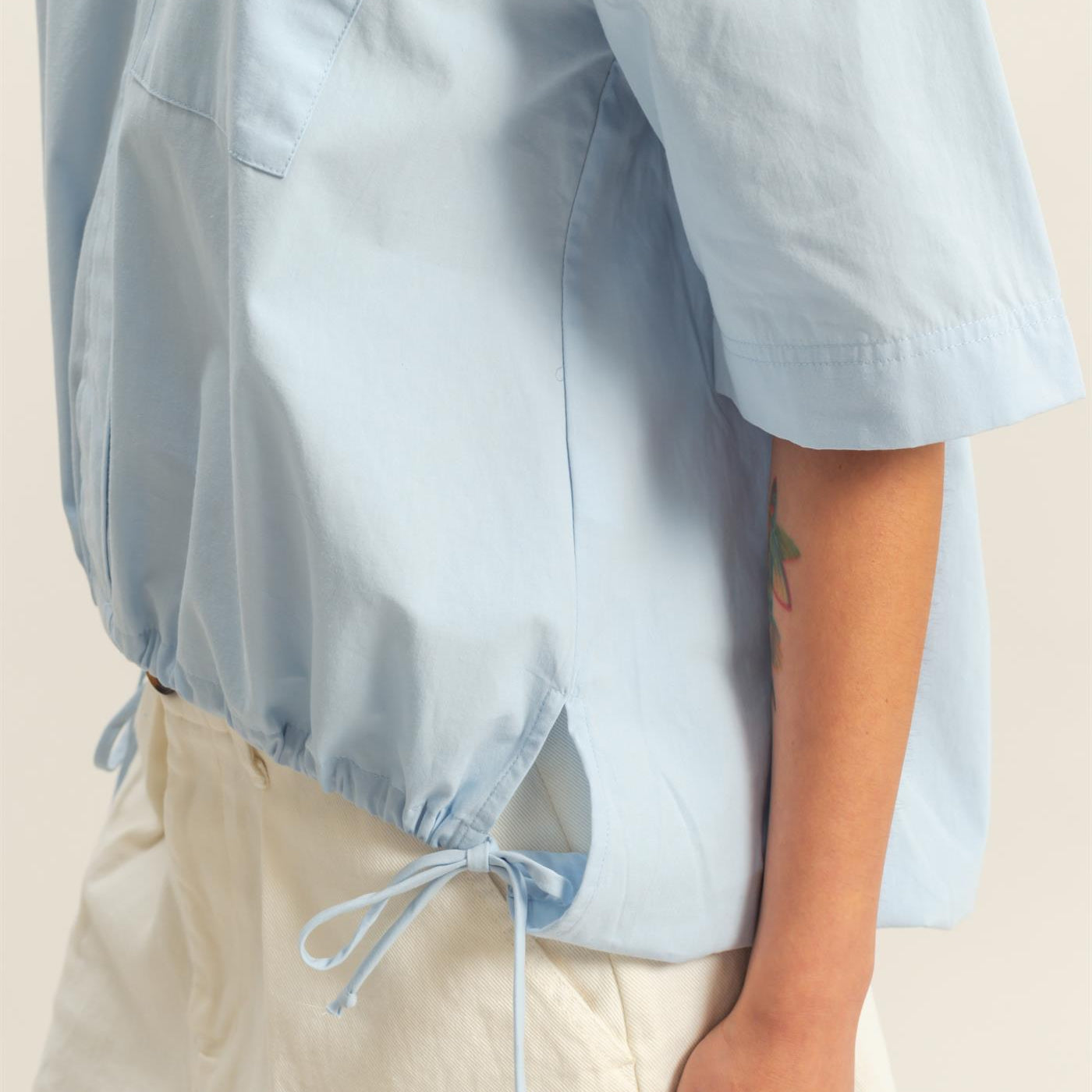 Wholesale Bubble Hem Relaxed Fit Shirt Polos DZ25E081 ICE BLUE DOUBLE ZERO