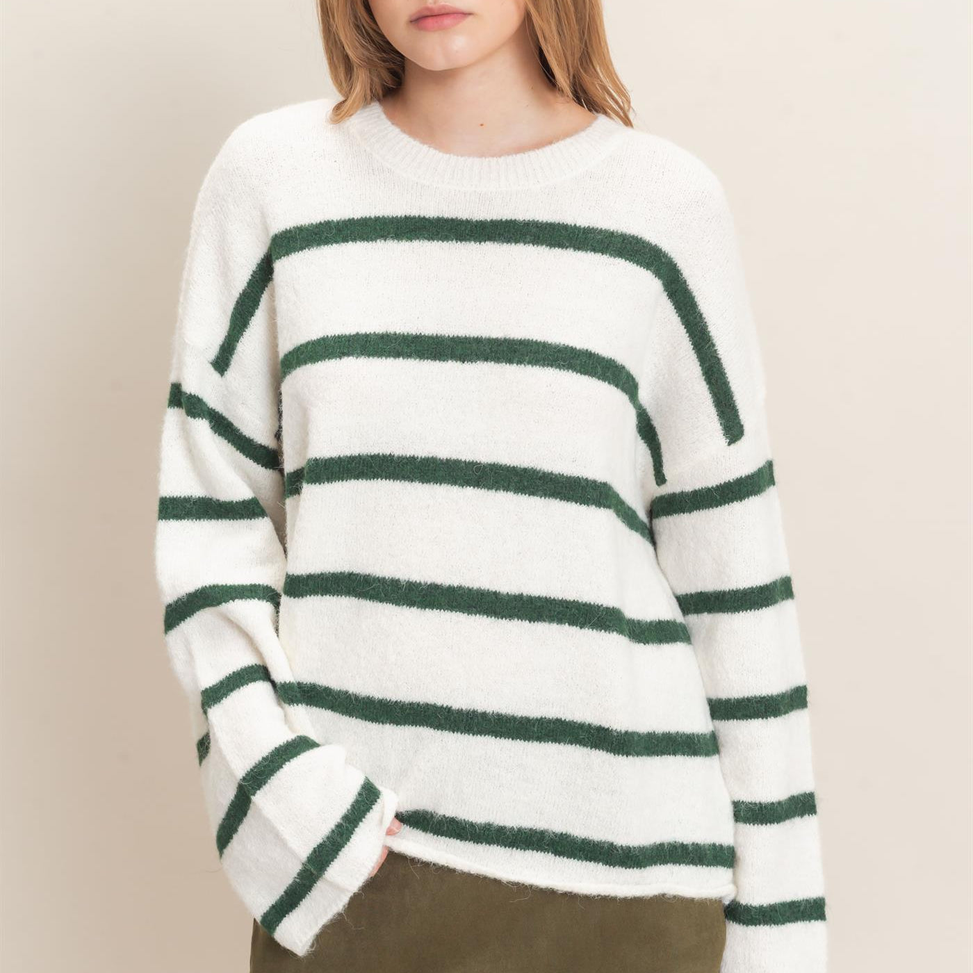 Wholesale Striped Crew Neck Sweater Sweaters HF26E894 HUNTER GREEN HYFVE