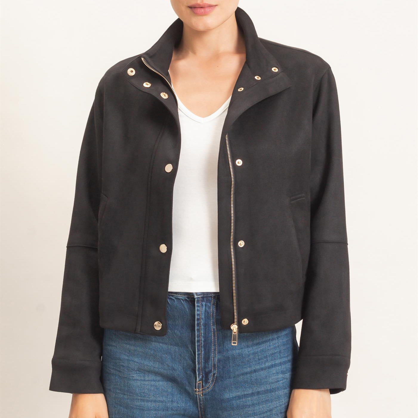 Wholesale Collar Suede Snap Jacket Coats & Jackets HF26E373 BLACK HYFVE