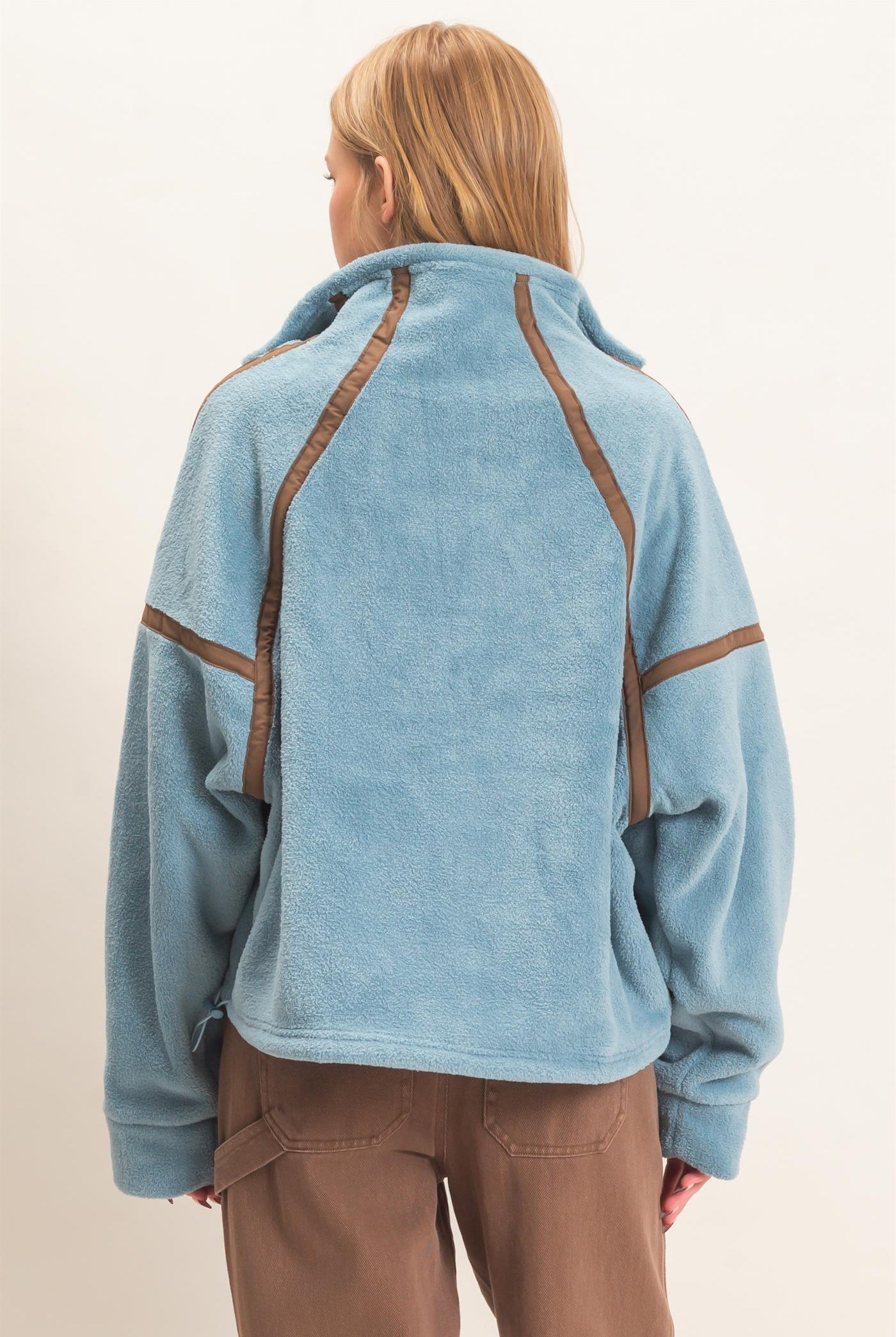 Wholesale Contrast Trim Half-Zip Fleece Pullover Outerwear HF26F206-D D.BLUE HYFVE