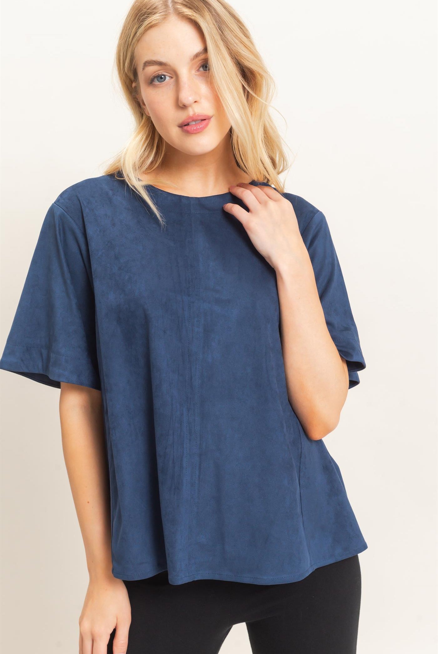 Wholesale Suede Boat Neck Top Clothing Tops HF26E351 MIDNIGHT NAVY HYFVE