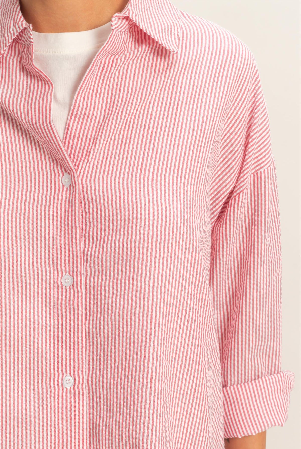 Wholesale Striped Button-Up Shirt Shirts DZ26A737 RED DOUBLE ZERO