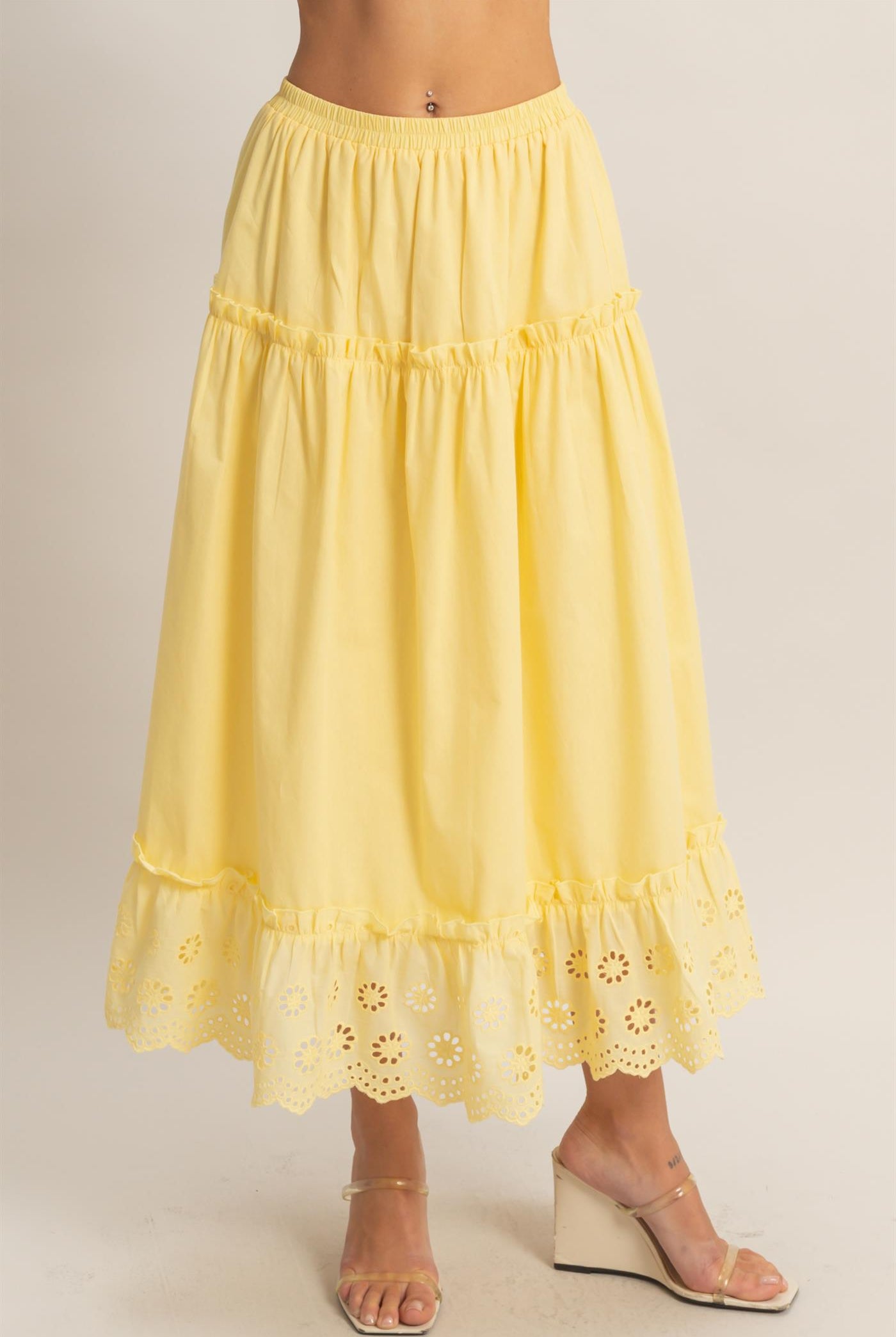 Wholesale Tiered Eyelet Maxi Skirt Skirts HF26C313 YELLOW HYFVE