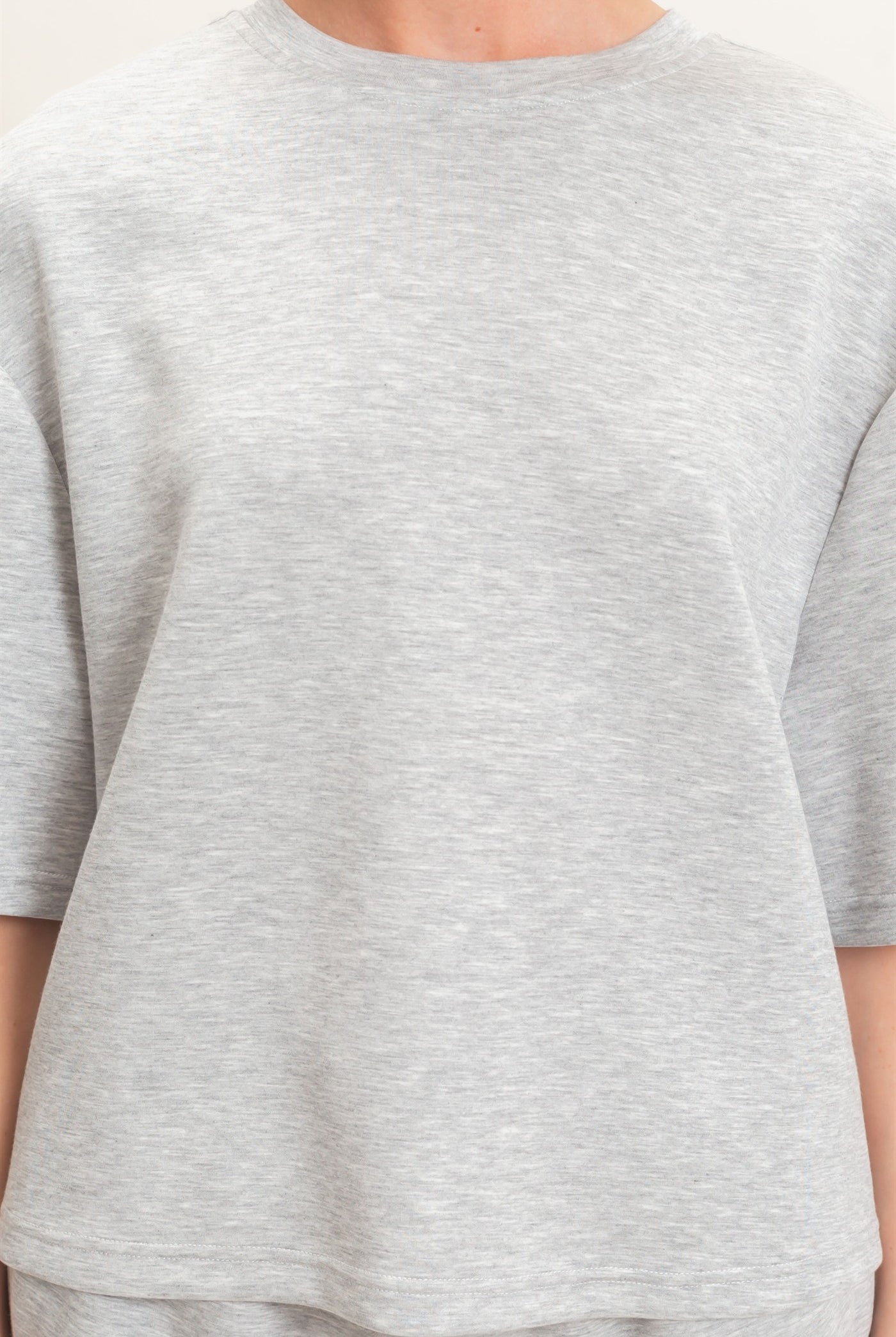 Wholesale Loose Fit Crew Neck Short Sleeve Top Clothing Tops DZ26C965 HEATHER GRAY DOUBLE ZERO