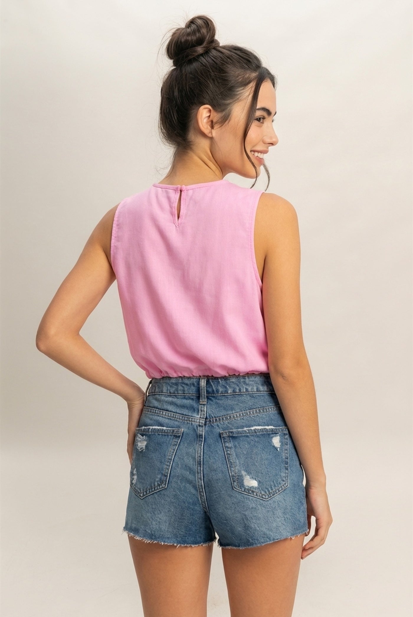 Wholesale Sand Washed Sleeveless Crop Top Clothing Tops DZ25C515 PINK DOUBLE ZERO
