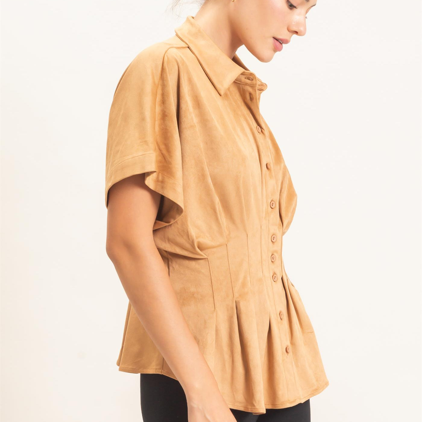 Wholesale Suede Button-Down Blouse Blouses HF26E651 CAMEL HYFVE