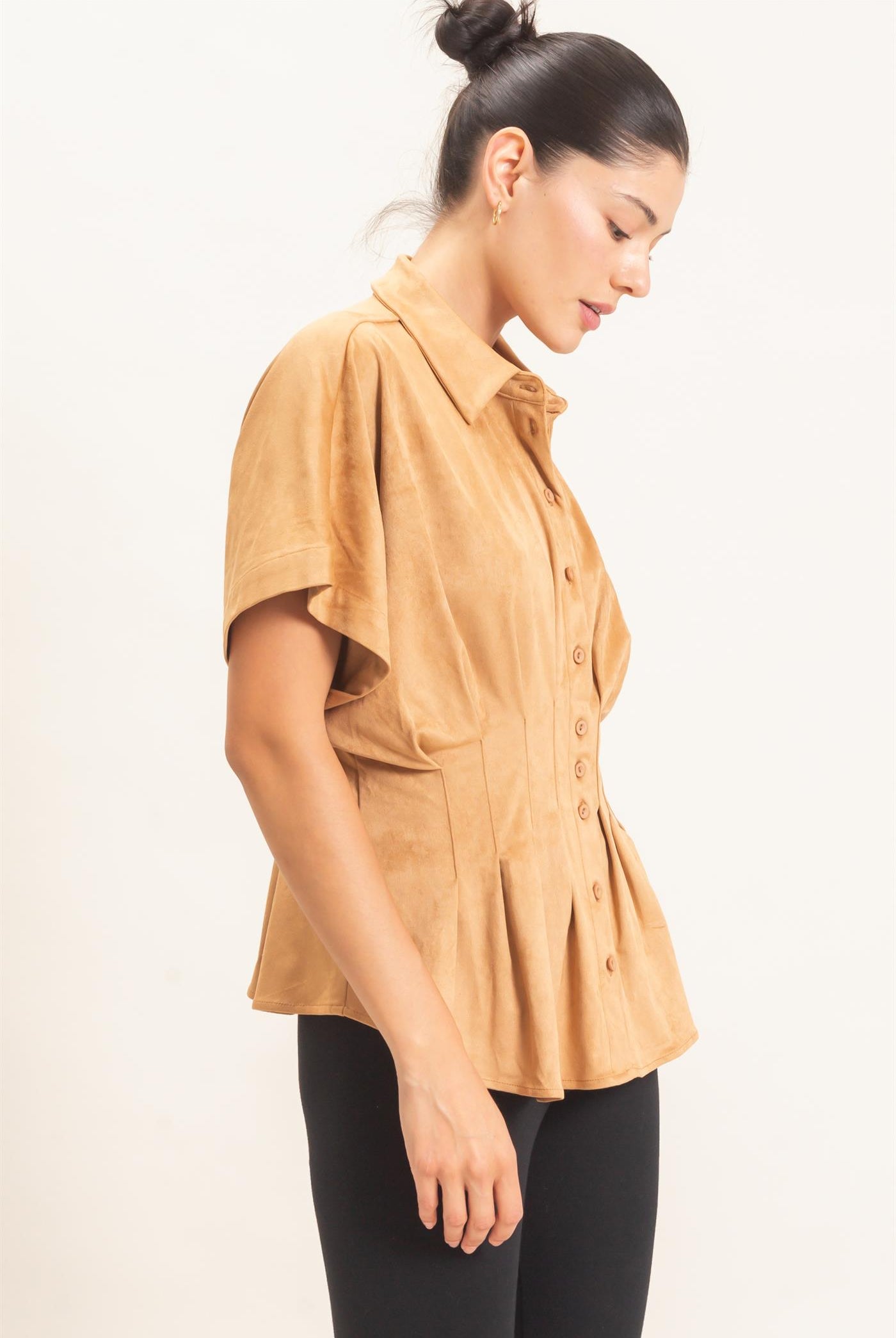 Wholesale Suede Button-Down Blouse Blouses HF26E651 CAMEL HYFVE