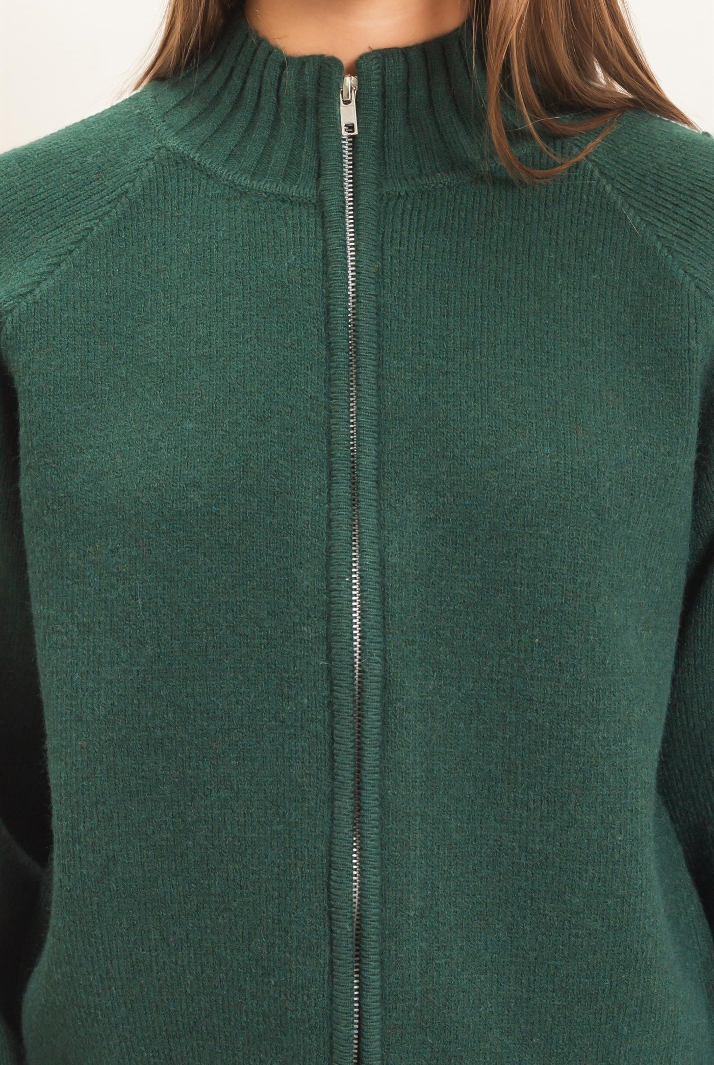 Wholesale Contrast Stripe Zip-Up Sweater Sweaters DZ26E861 DARK GREEN DOUBLE ZERO
