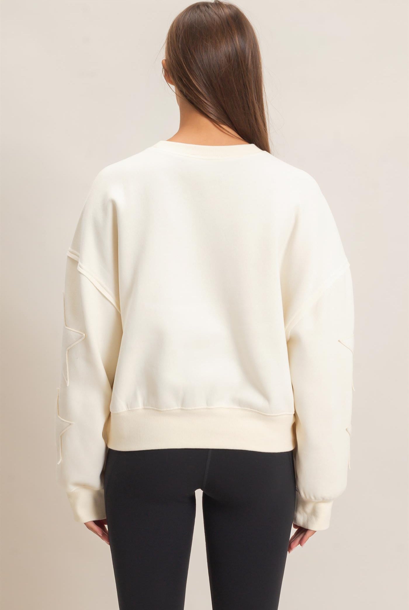 Wholesale Star Patch Sleeve Sweatshirt Sweatshirts DZ26E888 CREAM DOUBLE ZERO