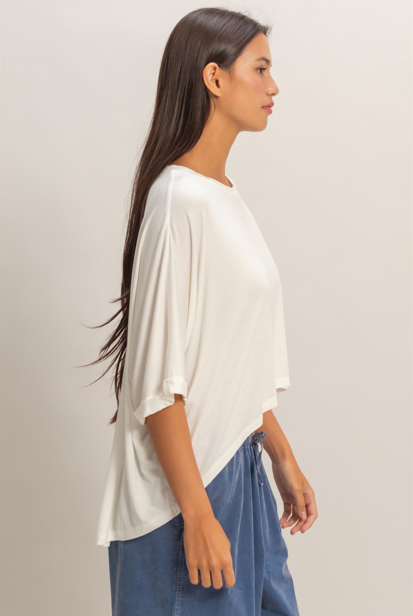 Wholesale Relaxed High-Low Batwing Sleeve Top Shirts DZ26A742 OFF WHITE DOUBLE ZERO