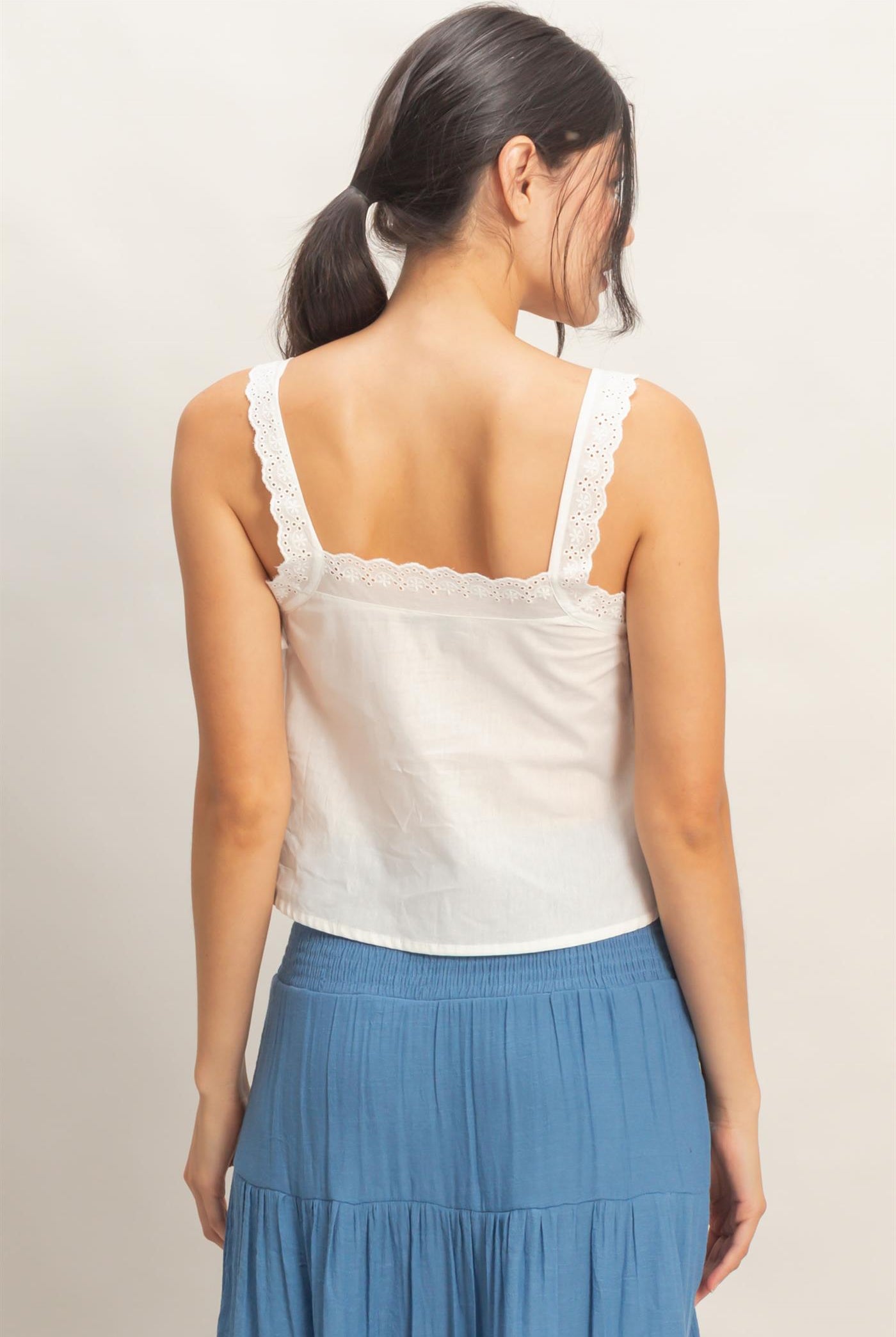 Wholesale Pleated Lace Trim Tank Tank Tops HF26C271 OFF WHITE HYFVE