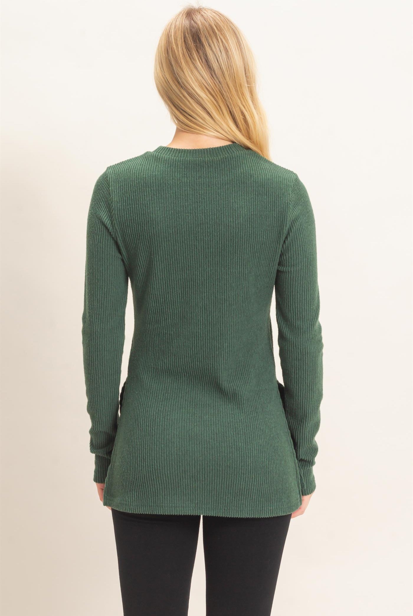Wholesale Ribbed Crew Neck Sweater Clothing Tops HF26F034 GREEN HYFVE