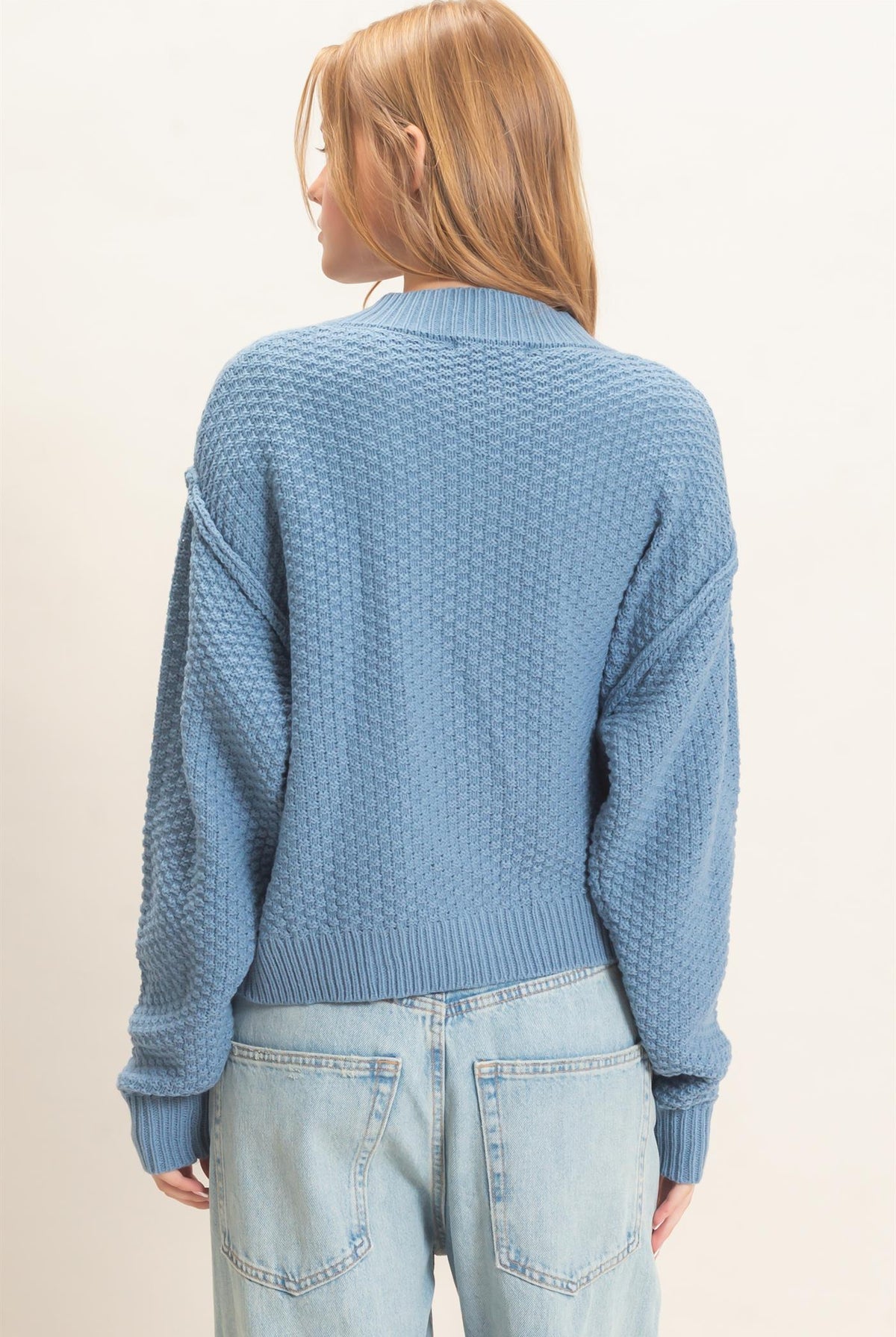 Wholesale Textured Knit Button-Front Cardigan Cardigans HF26C409 BLUE HYFVE