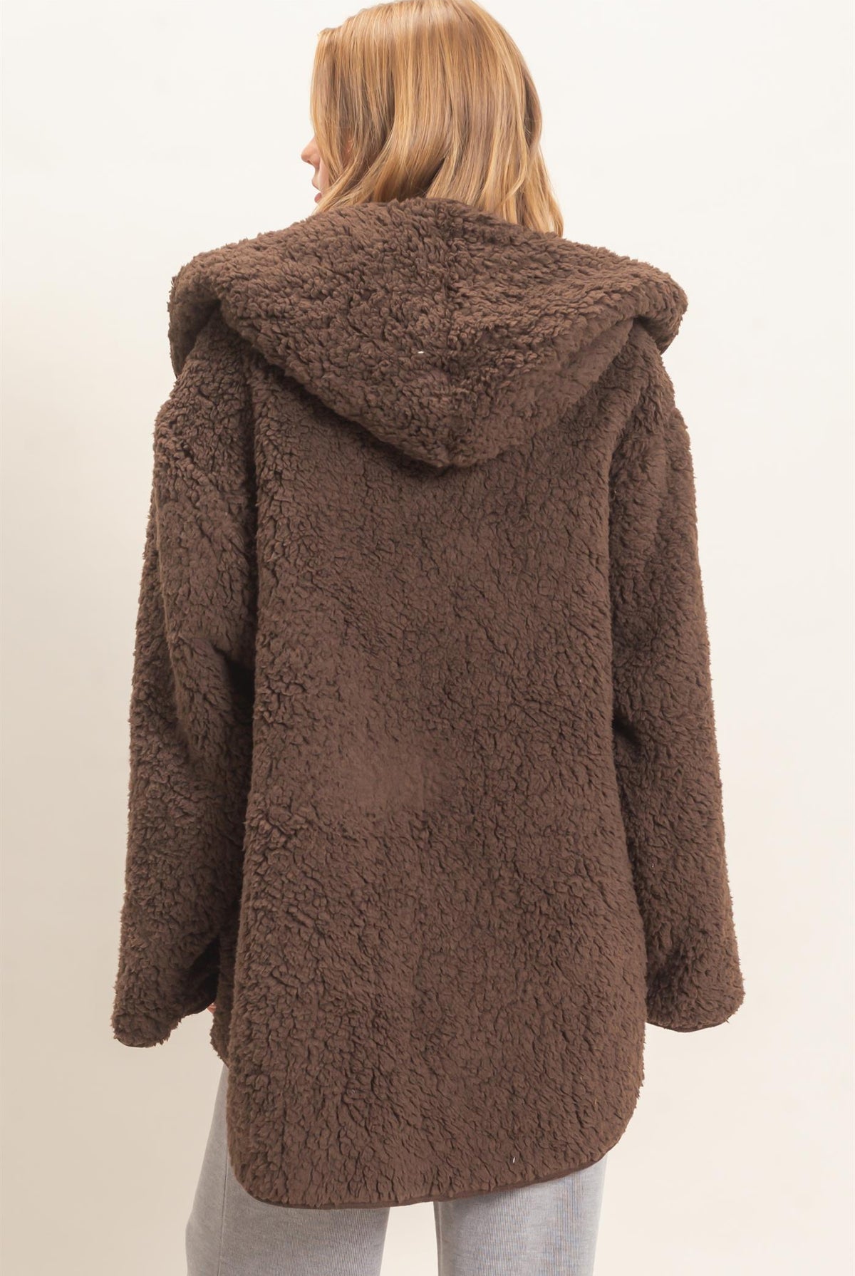 Wholesale Hooded Sherpa Jacket Coats & Jackets HF26E874 DARK BROWN HYFVE