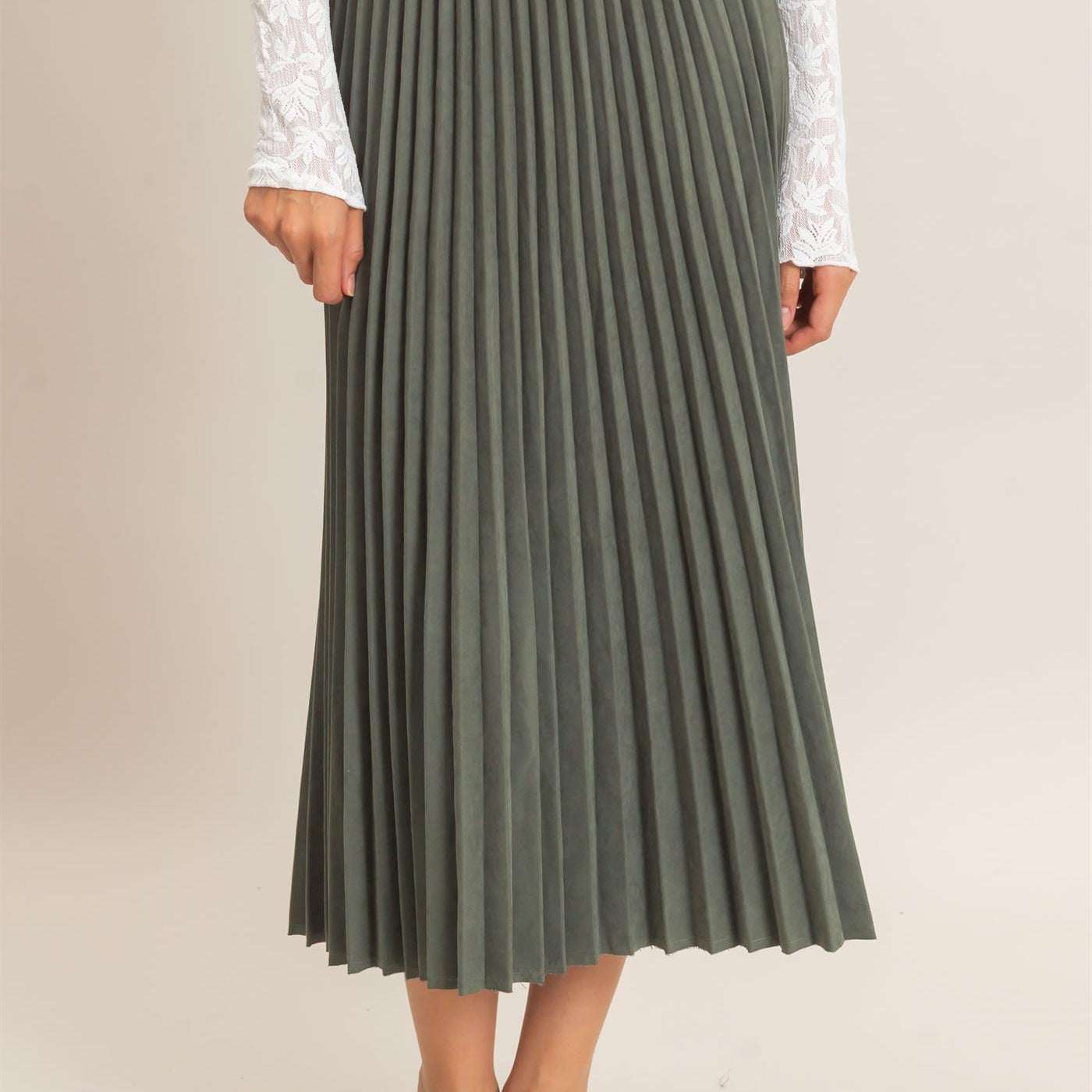 Wholesale Suede Accordion Pleated Skirt Skirts HF26F084-D FOREST GREEN HYFVE