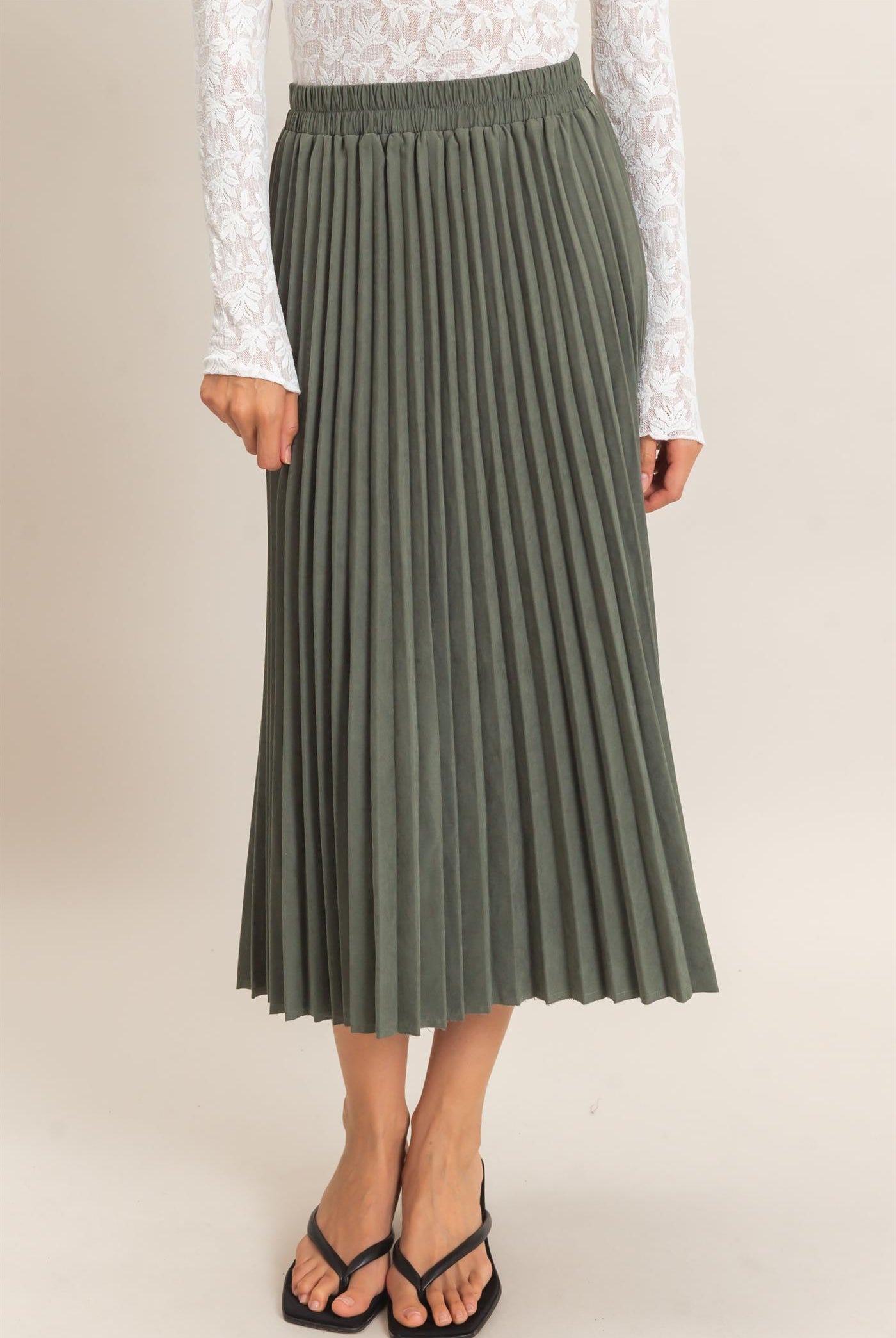 Wholesale Suede Accordion Pleated Skirt Skirts HF26F084-D FOREST GREEN HYFVE
