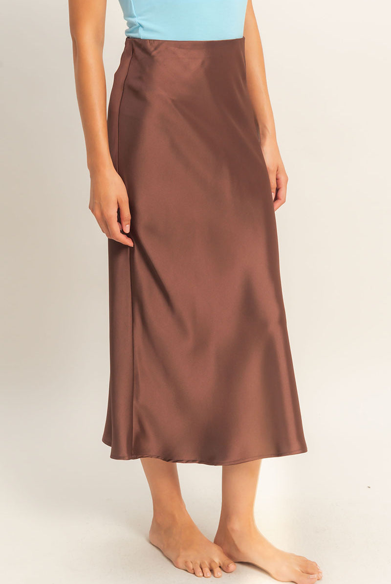 Wholesale Satin Midi Skirt Skirts DZ26A050 CHOCOLATE DOUBLE ZERO