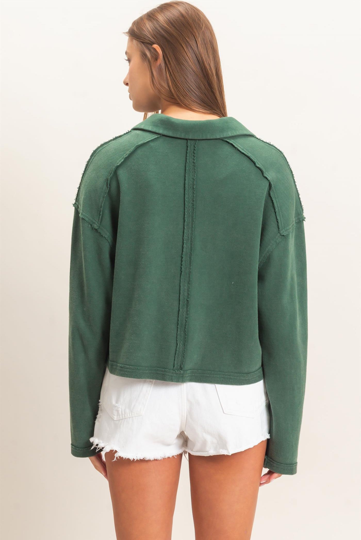 Wholesale Mineral Wash Textured Collar Top Polos DZ26E814 DARK GREEN DOUBLE ZERO