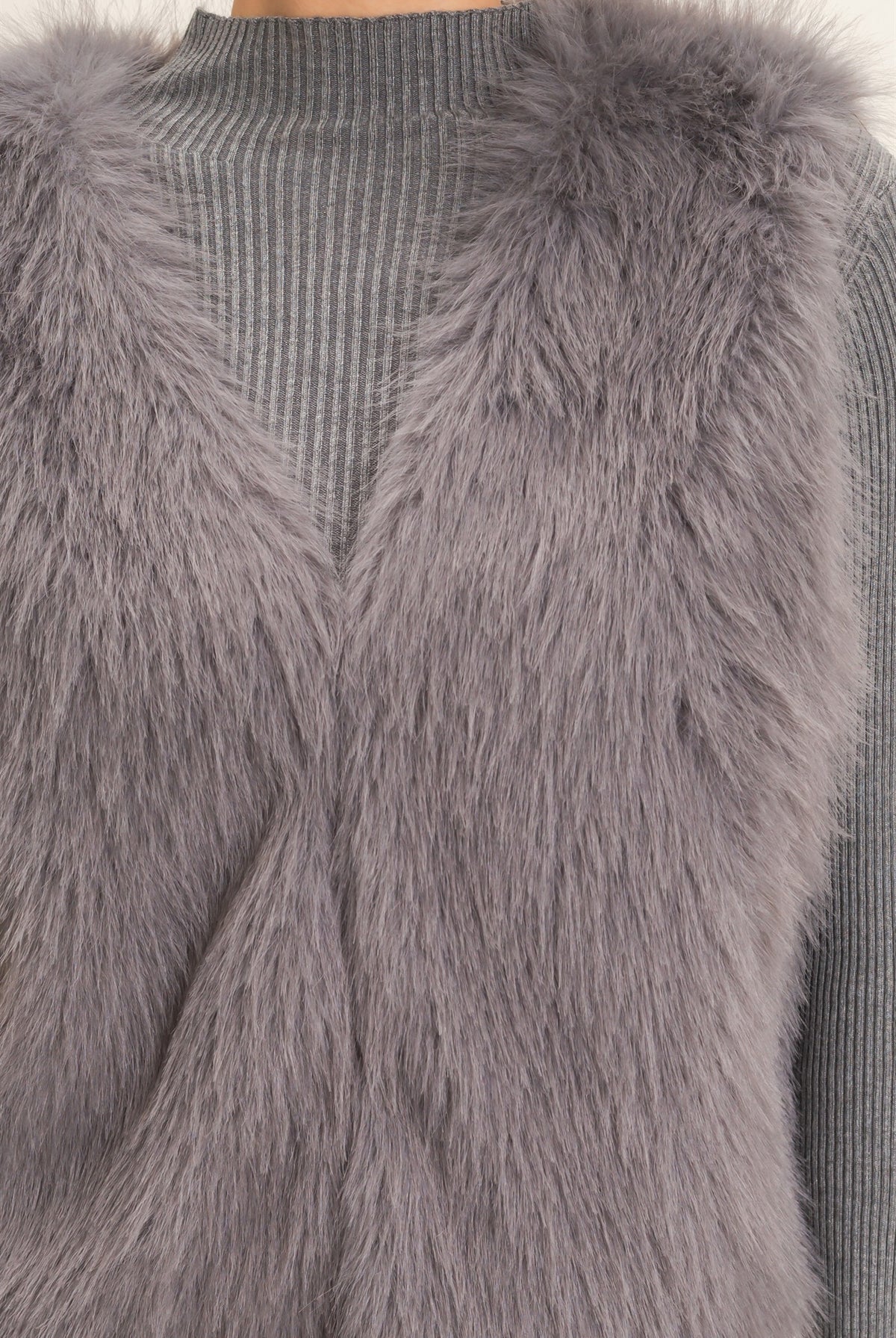 Wholesale Open-Front Faux Fur Vest Vests HF26F164 GRAY HYFVE