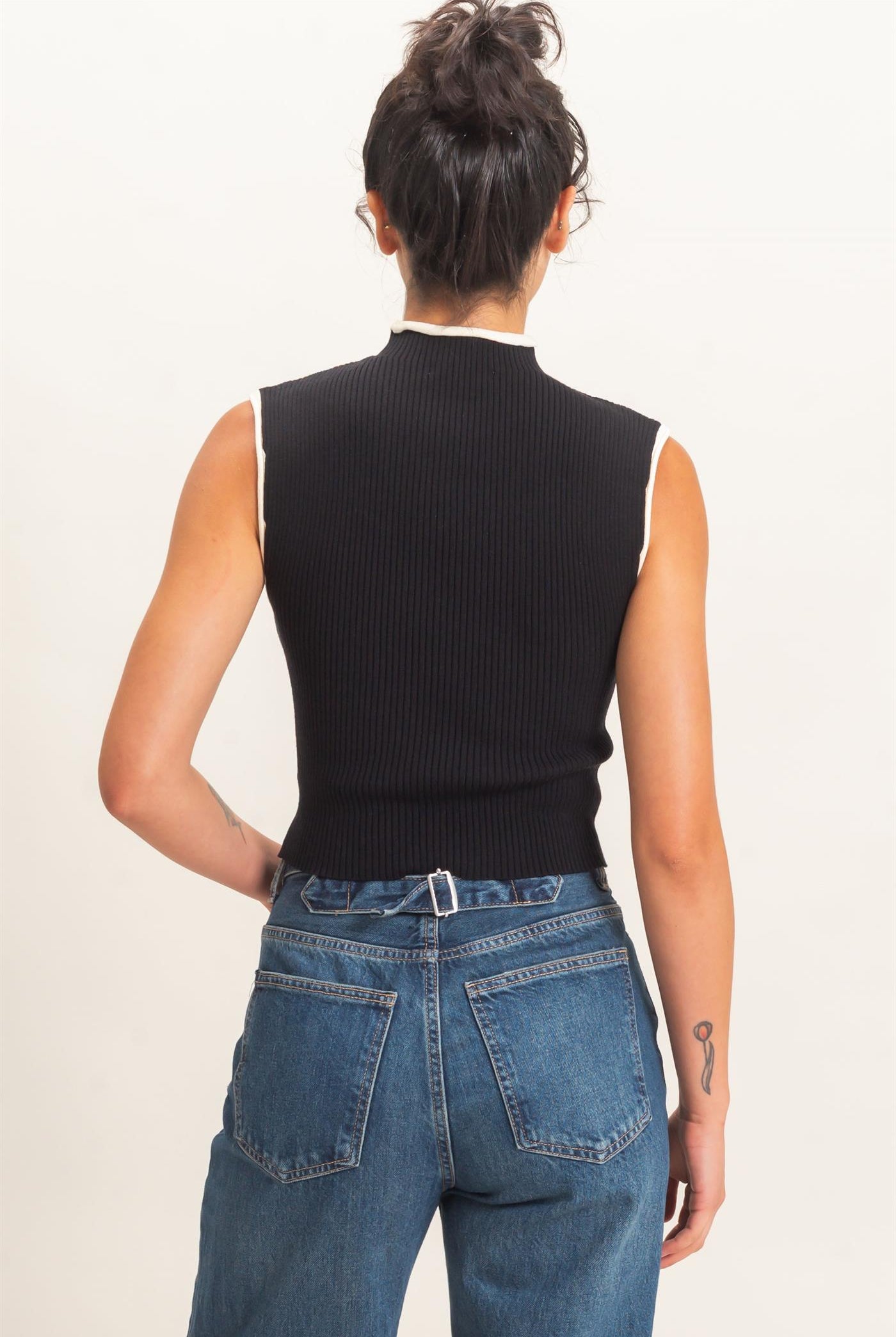 Wholesale Ribbed Mock Neck Sleeveless Top Clothing Tops DZ26E777 BLACK DOUBLE ZERO