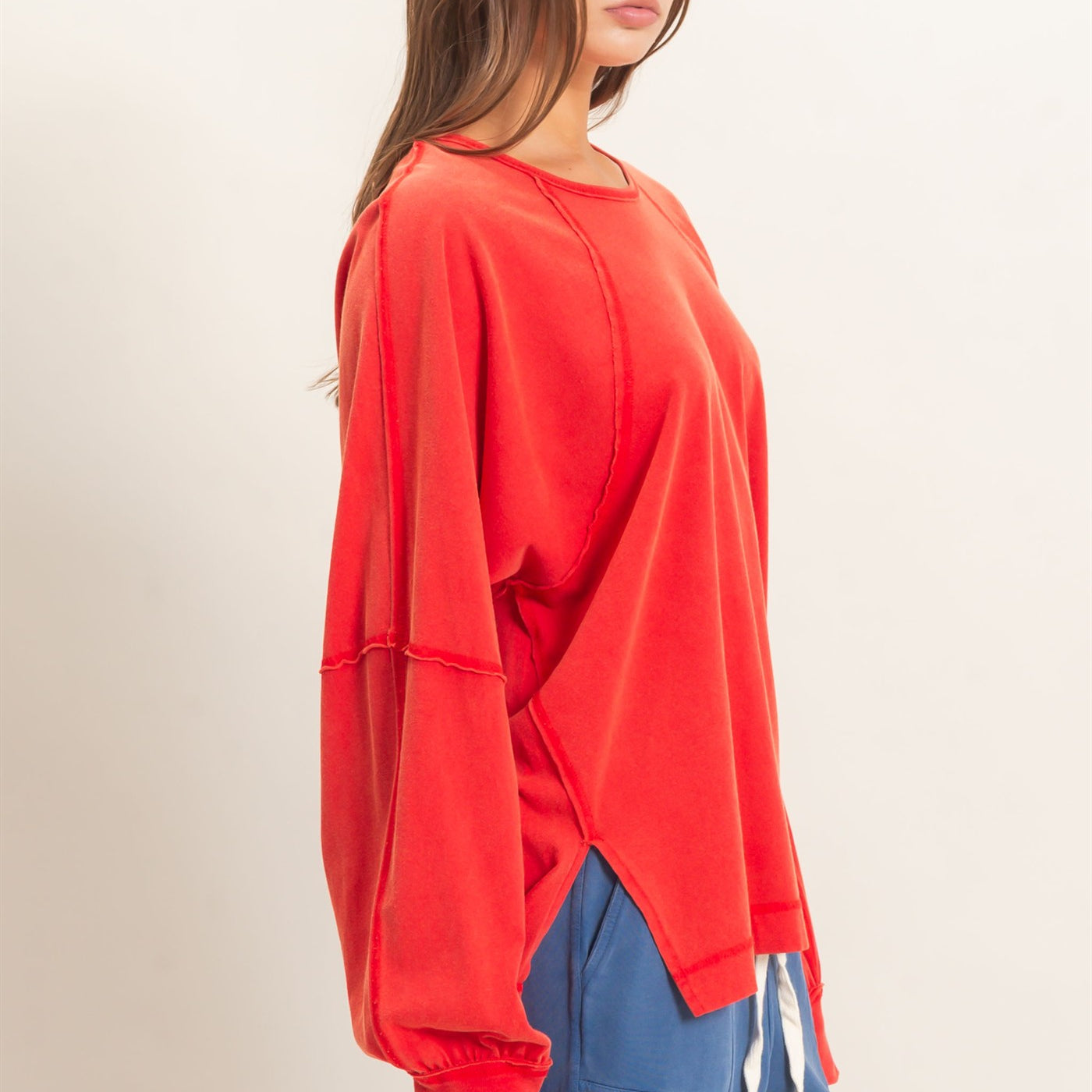 Wholesale Raglan Sleeve Snow Wash Top Shirts DZ26E945 RED DOUBLE ZERO