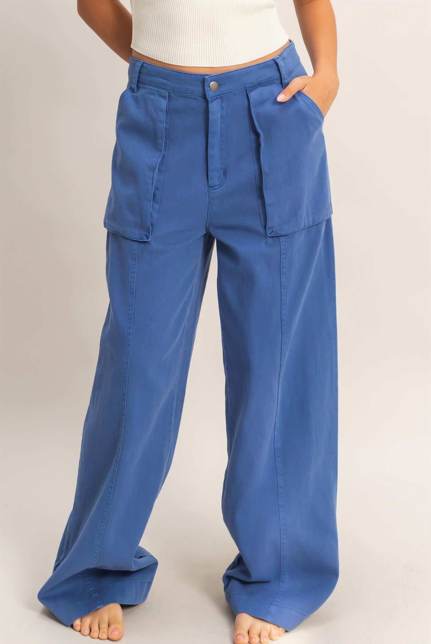 Wholesale High Rise Cargo Pants With Ankle Ties Pants DZ24C156 COBALT DOUBLE ZERO