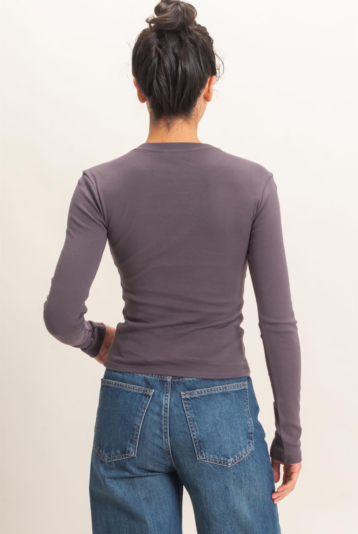 Wholesale Crew Neck Long Sleeve Top Clothing Tops DZ26E184 CHARCOAL DOUBLE ZERO