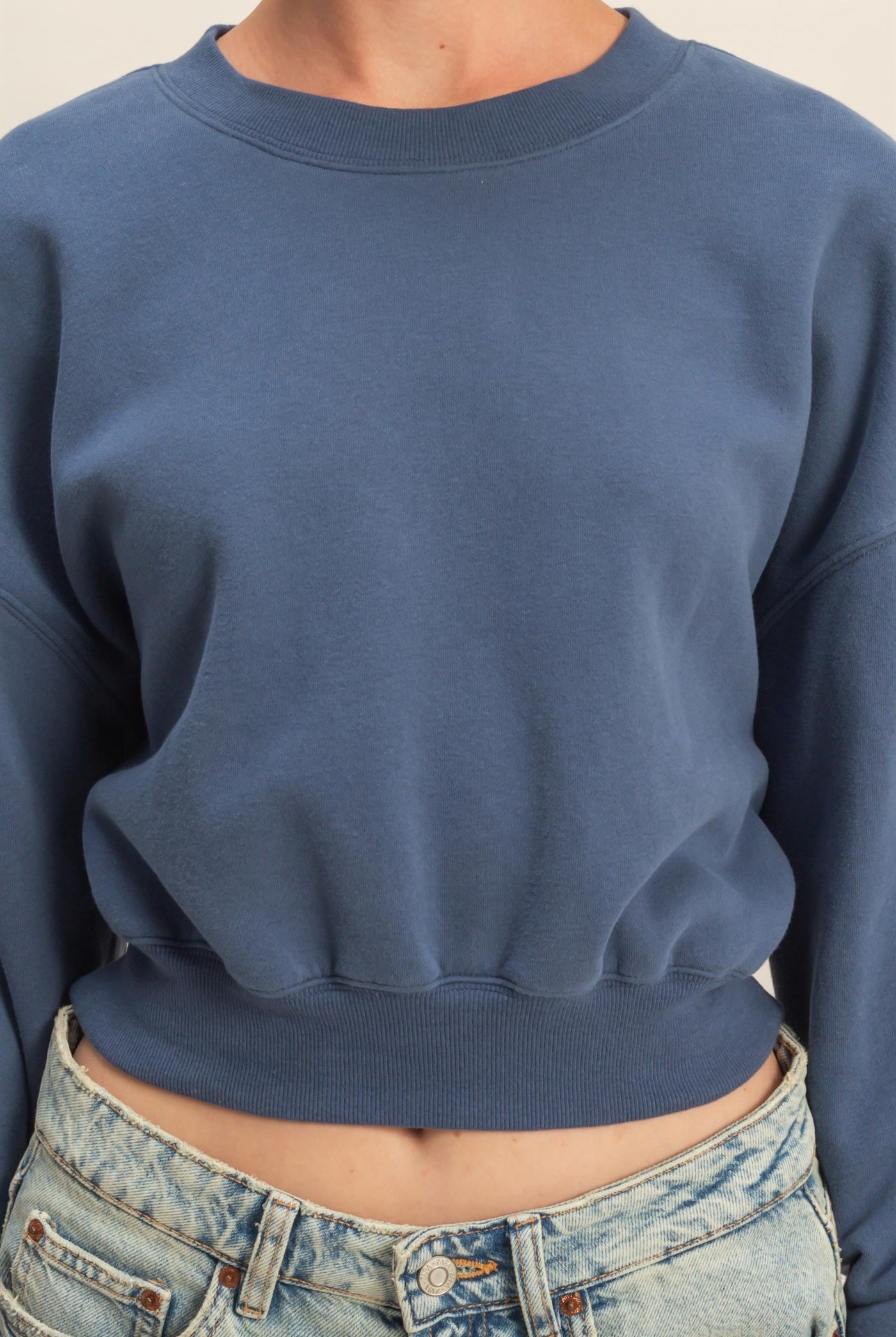 Wholesale Everyday Long Sleeve Cropped Sweatshirt Sweatshirts DZ25E415 DUSTY NAVY DOUBLE ZERO