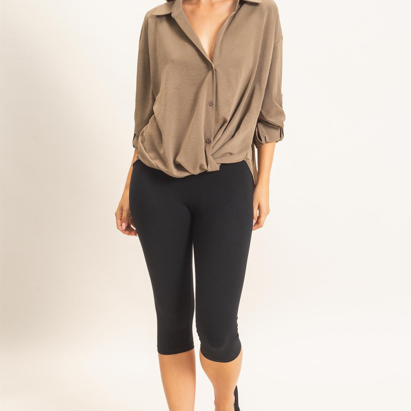 Wholesale Button-Up Dolman Sleeve Top Shirts HF26F070 OLIVE HYFVE