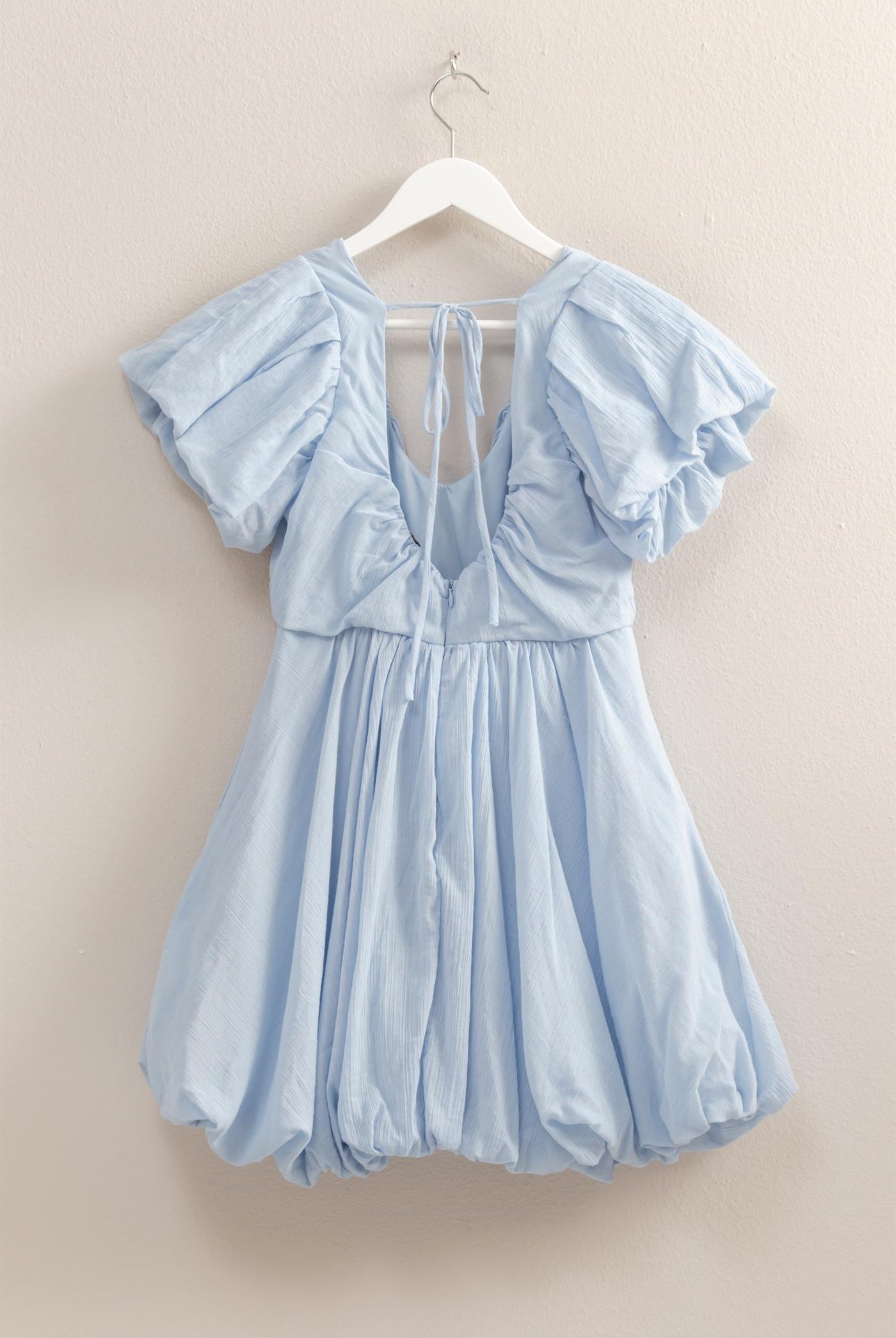 Wholesale V-Neck Puff Sleeve Flowy Mini Dress Dresses HF25A226 L.BLUE HYFVE