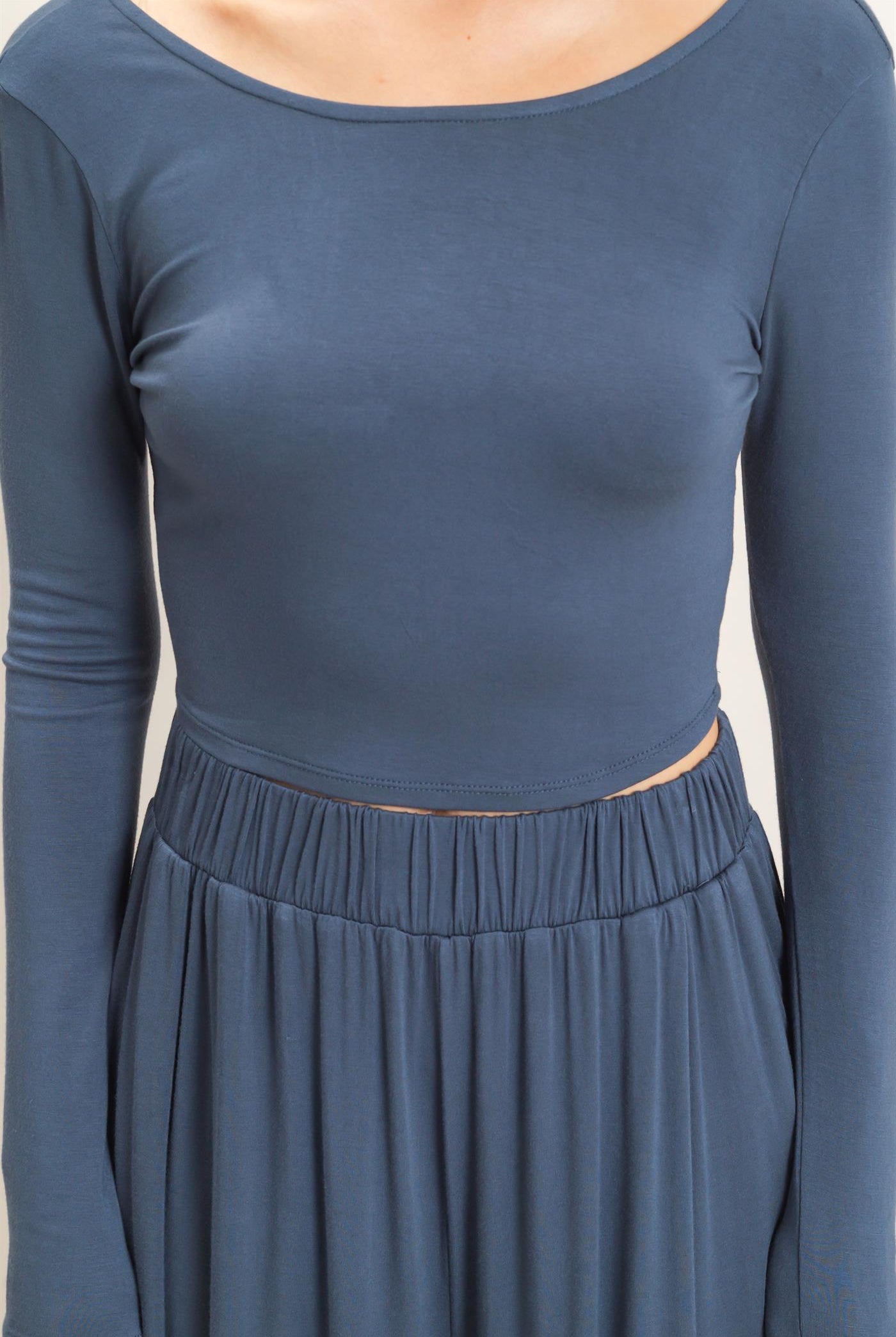 Wholesale Long Sleeve Top & Wide Leg Pants Set Clothing HF26F227-SET-D MIDNIGHT BLUE HYFVE