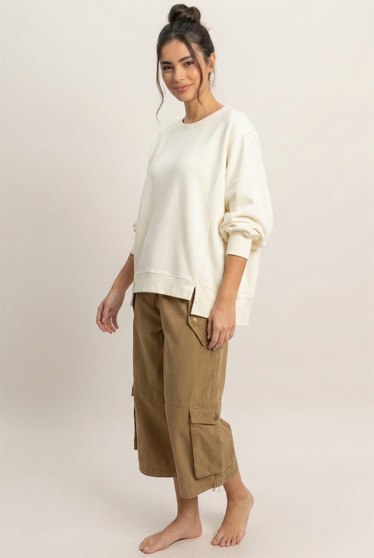 Wholesale Pigment Dye Oversized Raw Edge Sweatshirt Sweatshirts DZ26C737 CREAM DOUBLE ZERO