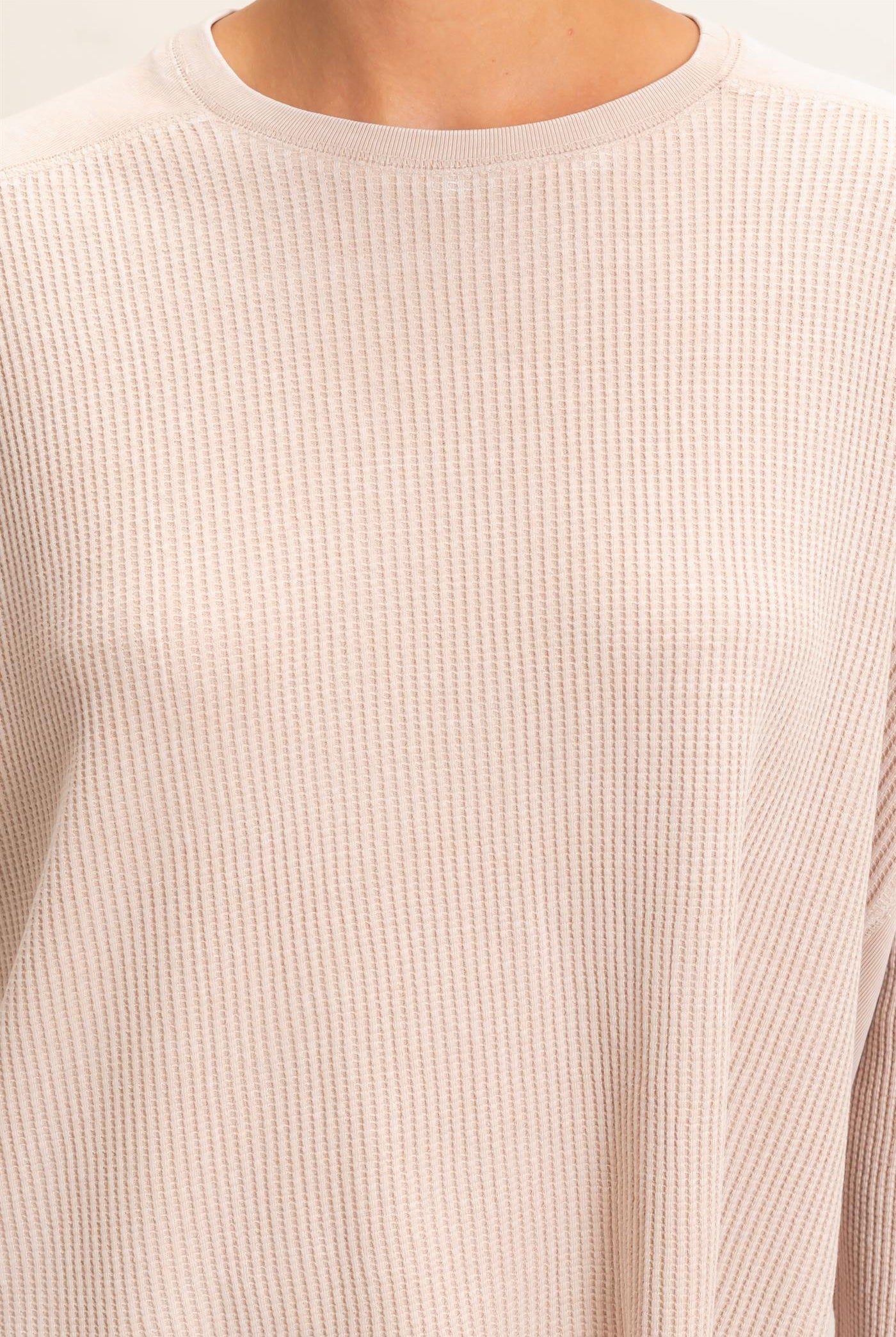 Wholesale Oversized Mineral Washed Waffle Knit Top Clothing Tops DZ26E654 DARK TAUPE DOUBLE ZERO