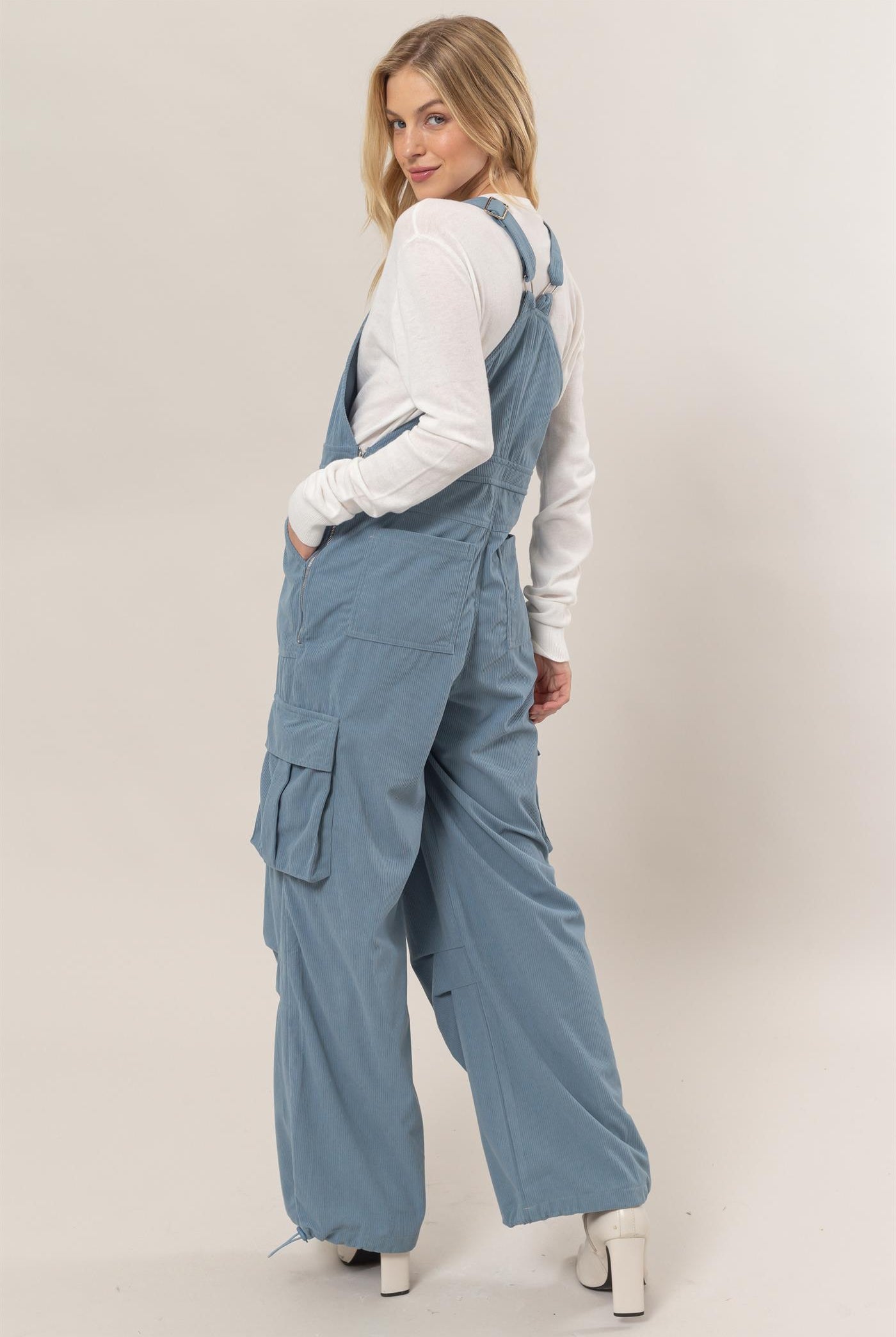 Wholesale Corduroy Cargo Overalls Clothing HF24F288 BLUE HYFVE