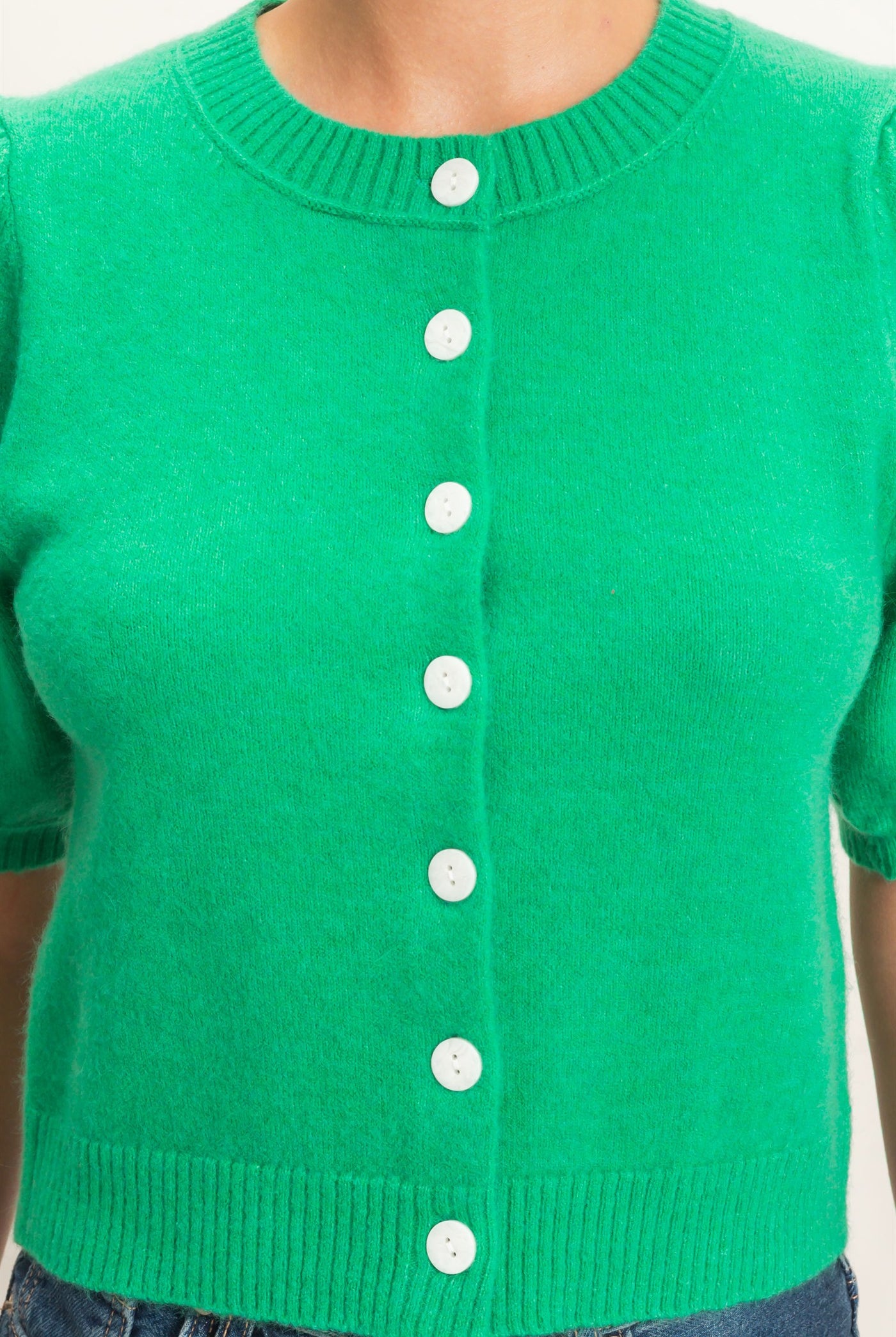 Wholesale Button Front Puff Short Sleeve Cardigan Cardigans DZ26C960 EMERALD DOUBLE ZERO