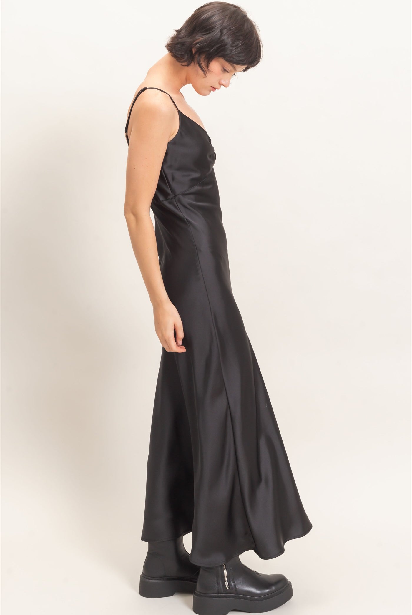 Wholesale Satin Slip Dress With Spaghetti Straps Dresses DZ26E380 BLACK DOUBLE ZERO