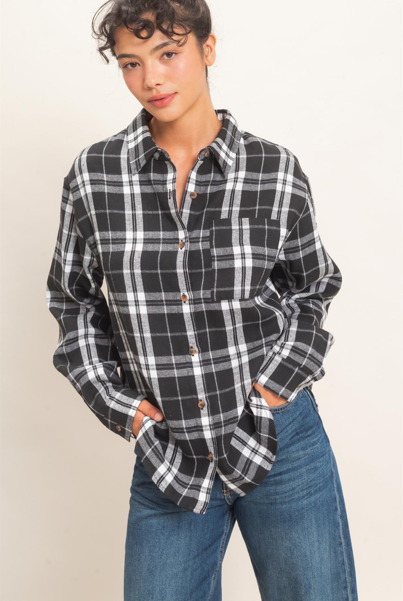 Wholesale Plaid Long Sleeve Shirt Shirts DZ26F275 BLACK DOUBLE ZERO