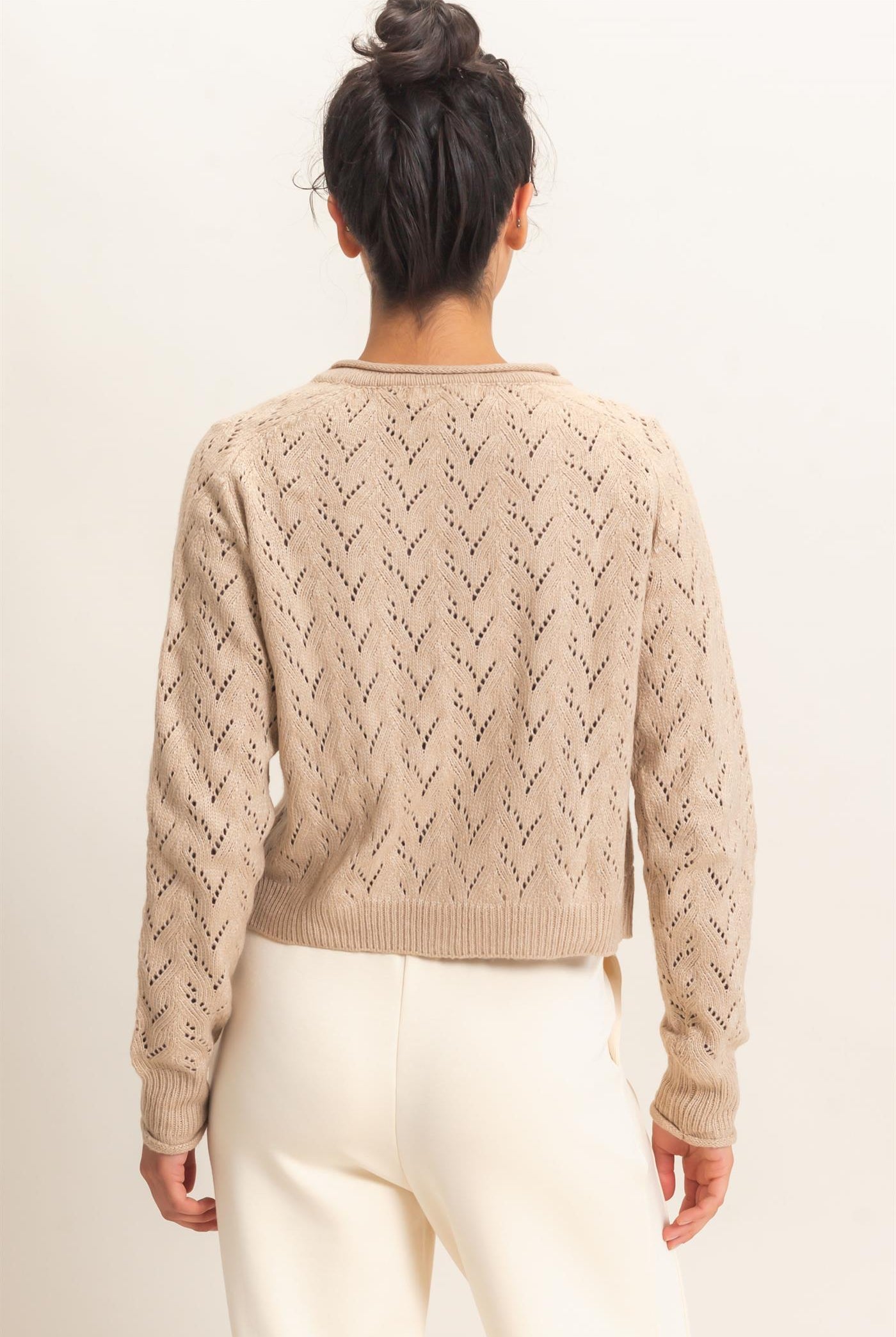 Wholesale Pointelle Knit Button Front Cardigan Cardigans DZ26C978 DARK TAUPE DOUBLE ZERO