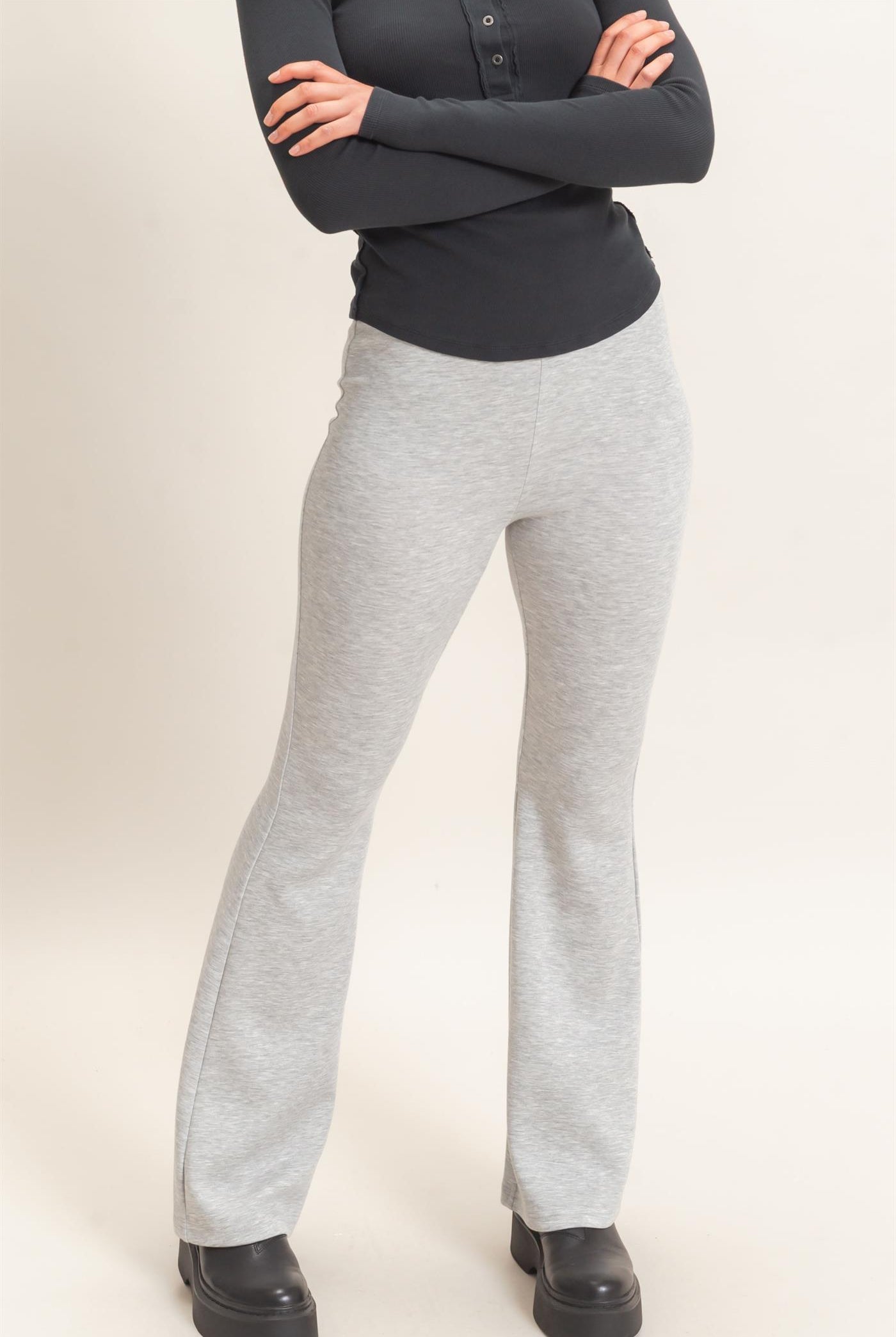 Wholesale Flared Elastic Waist Pants Pants DZ26E393 HEATHER GRAY DOUBLE ZERO