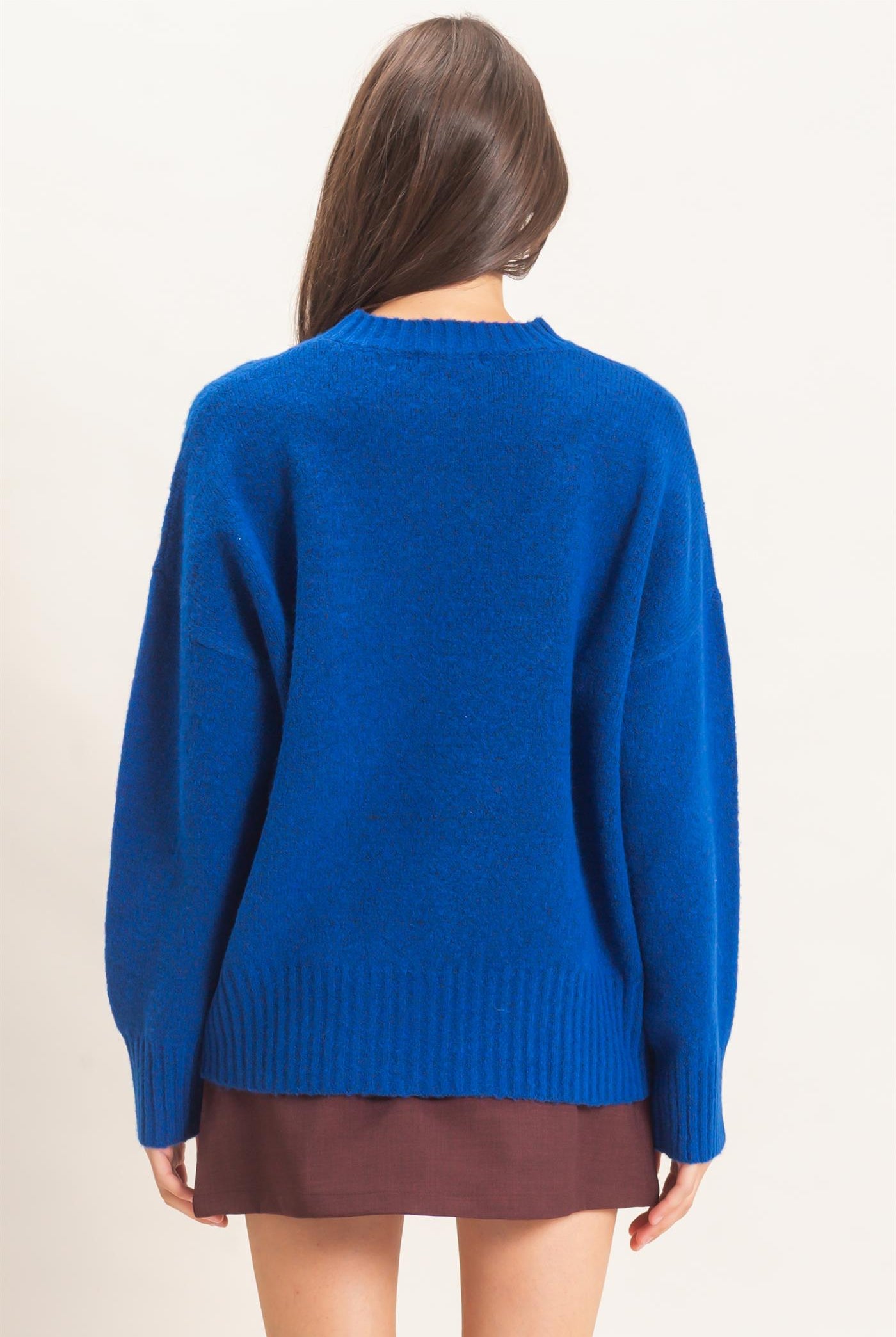 Wholesale Ribbed Crew Neck Sweater Sweaters HF26F179-D ROYAL BLUE HYFVE