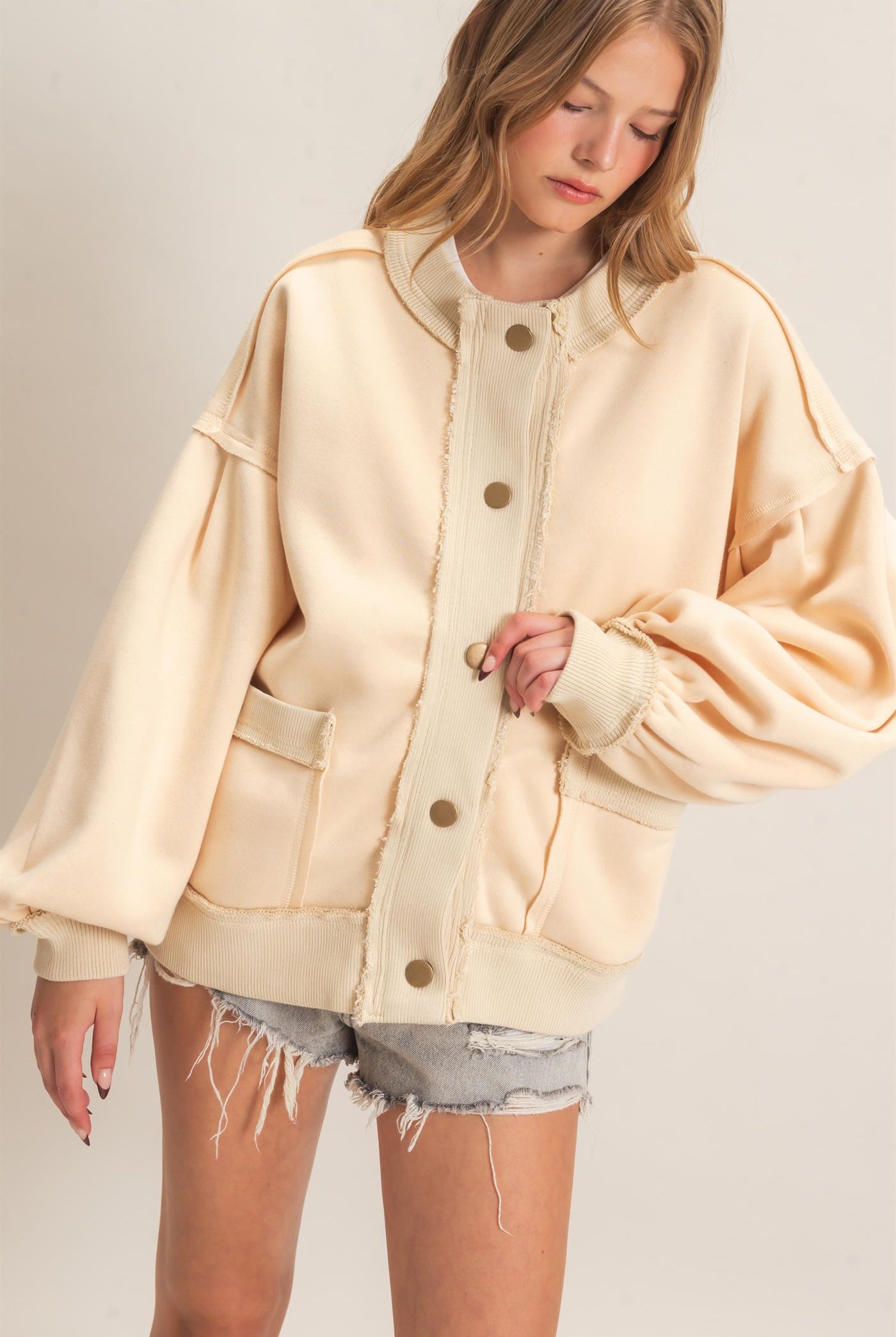 Wholesale Snap Front Jacket Coats & Jackets HF26E003 CREAM HYFVE